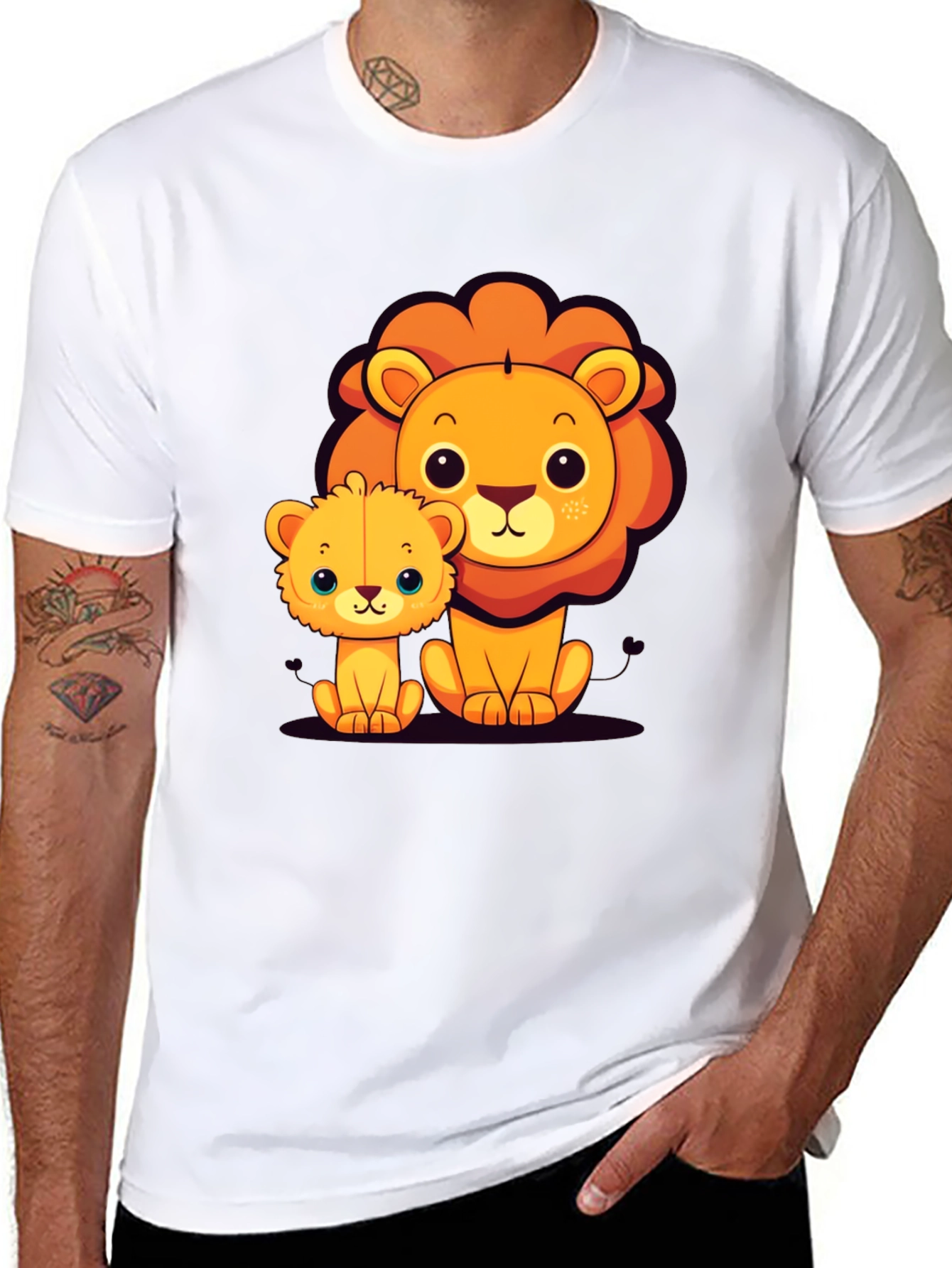 Cute Lion Family Graphic Tee - Black