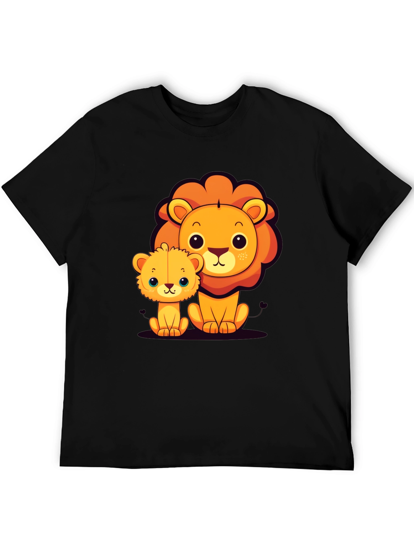 Cute Lion Family Graphic Tee - Black