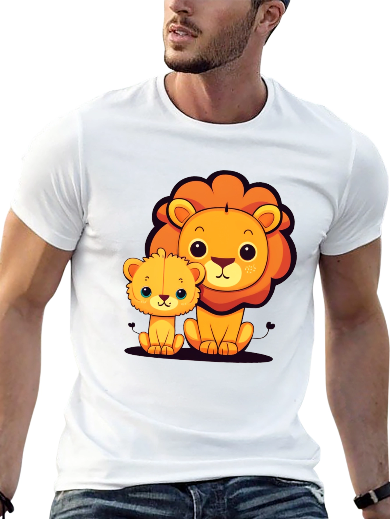 Cute Lion Family Graphic Tee - Black