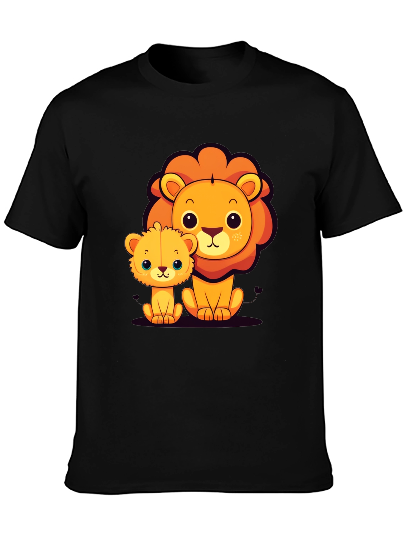 Cute Lion Family Graphic Tee - Black