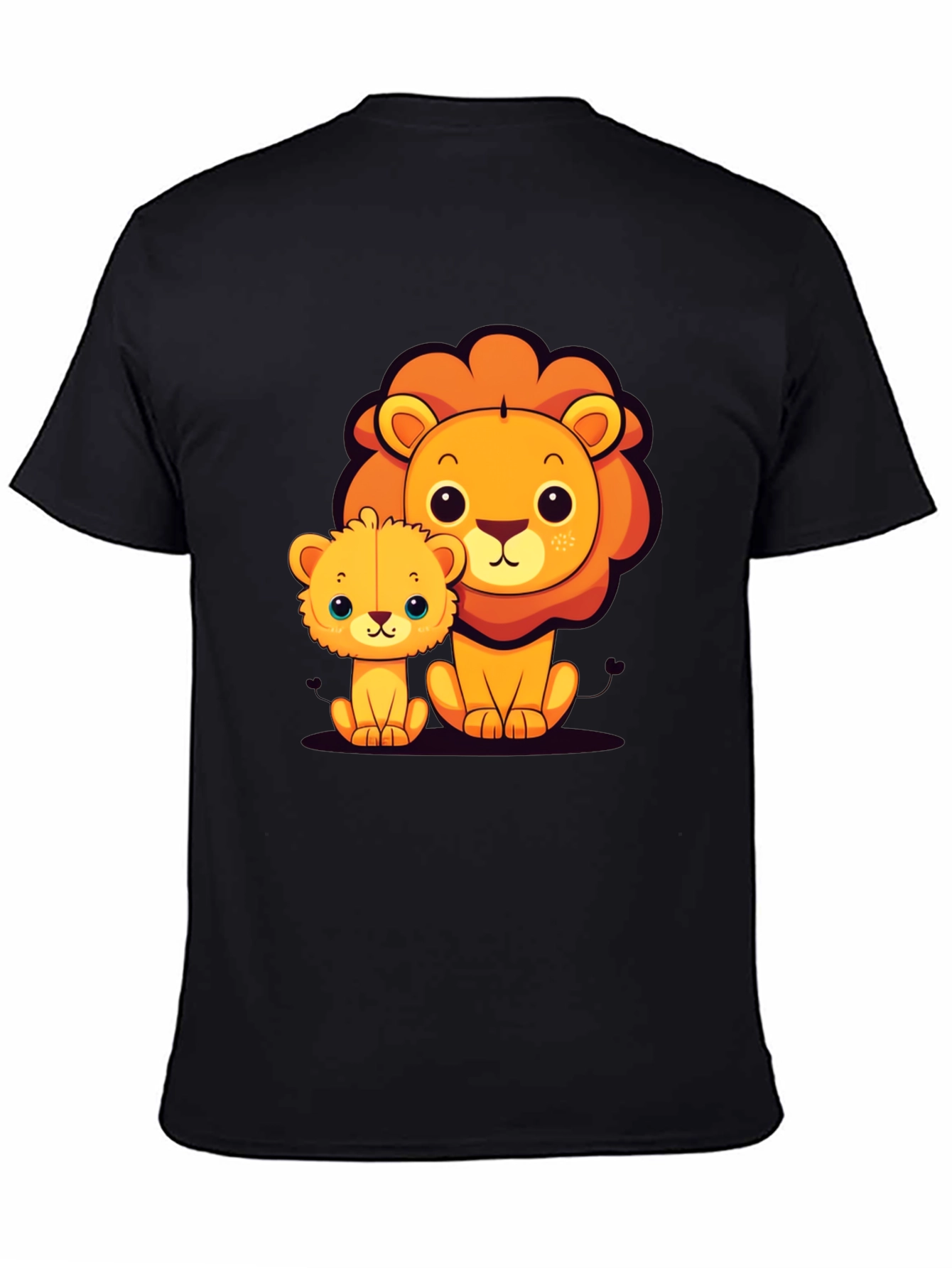 Cute Lion Family Graphic Tee - Black