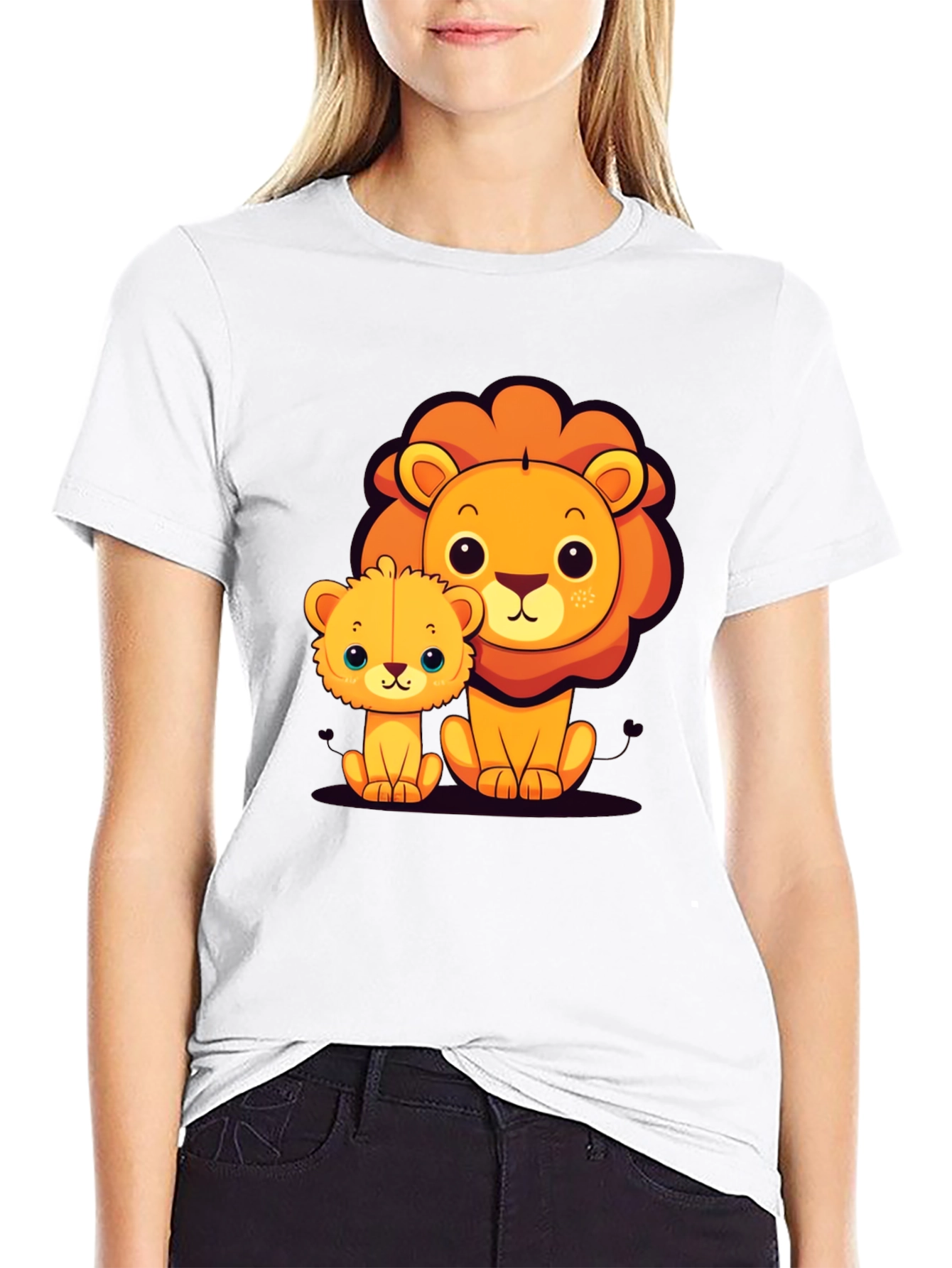 Cute Lion Family Graphic Tee - Black