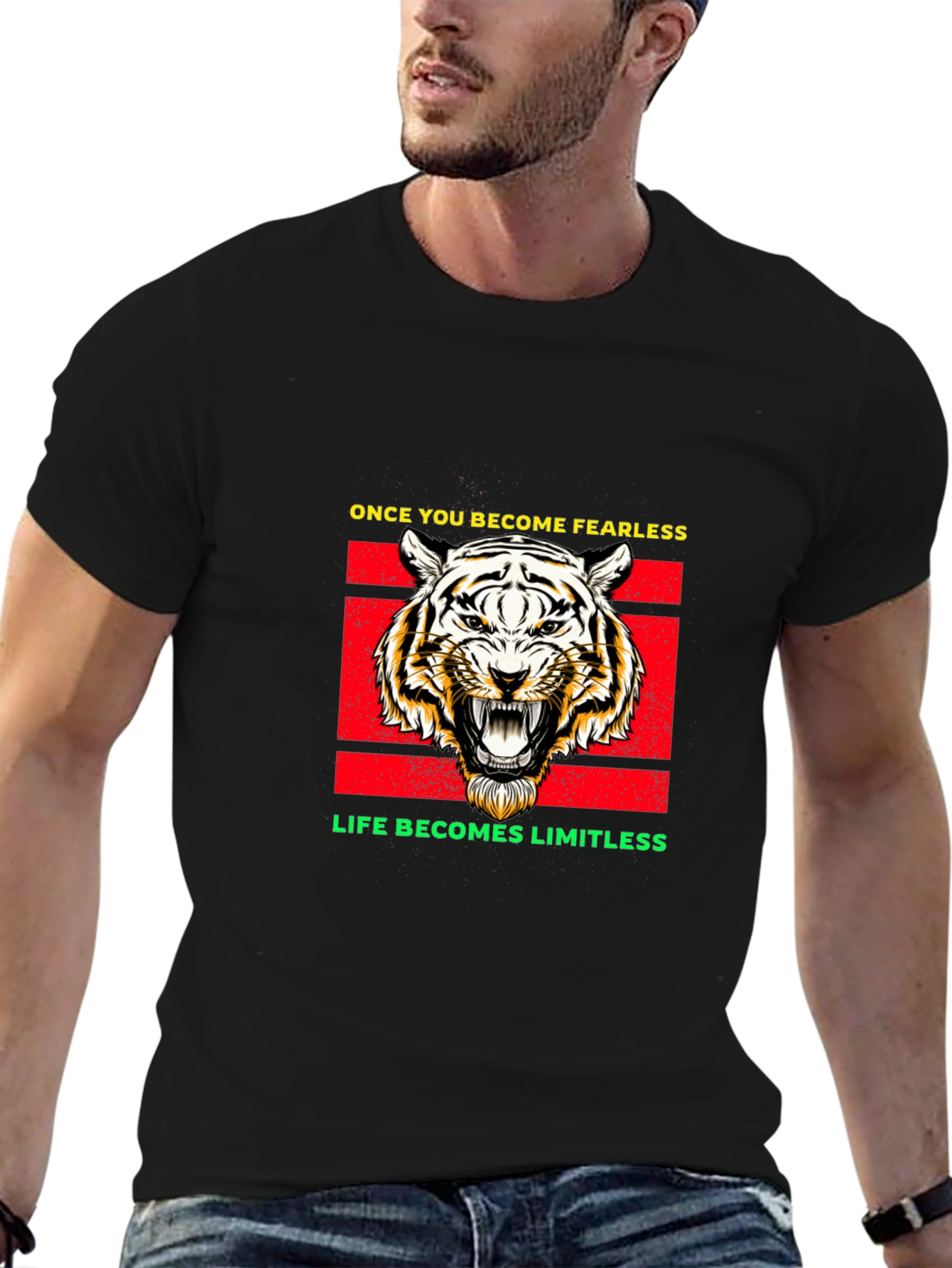 Fearless Tiger Graphic Tee - Black Cotton Blend