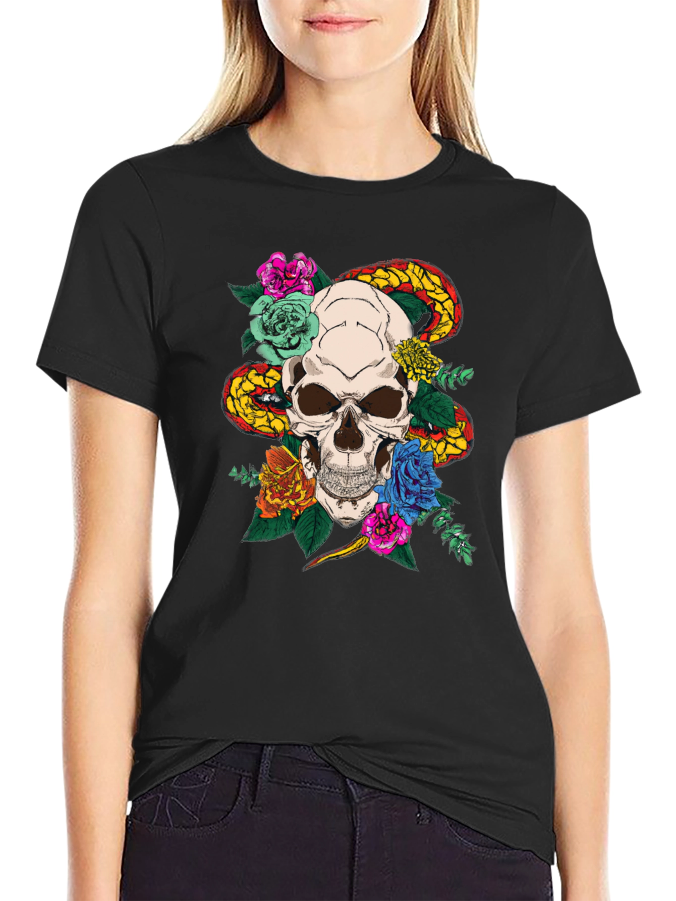 Skull & Snake Graphic T-Shirt - Edgy Style