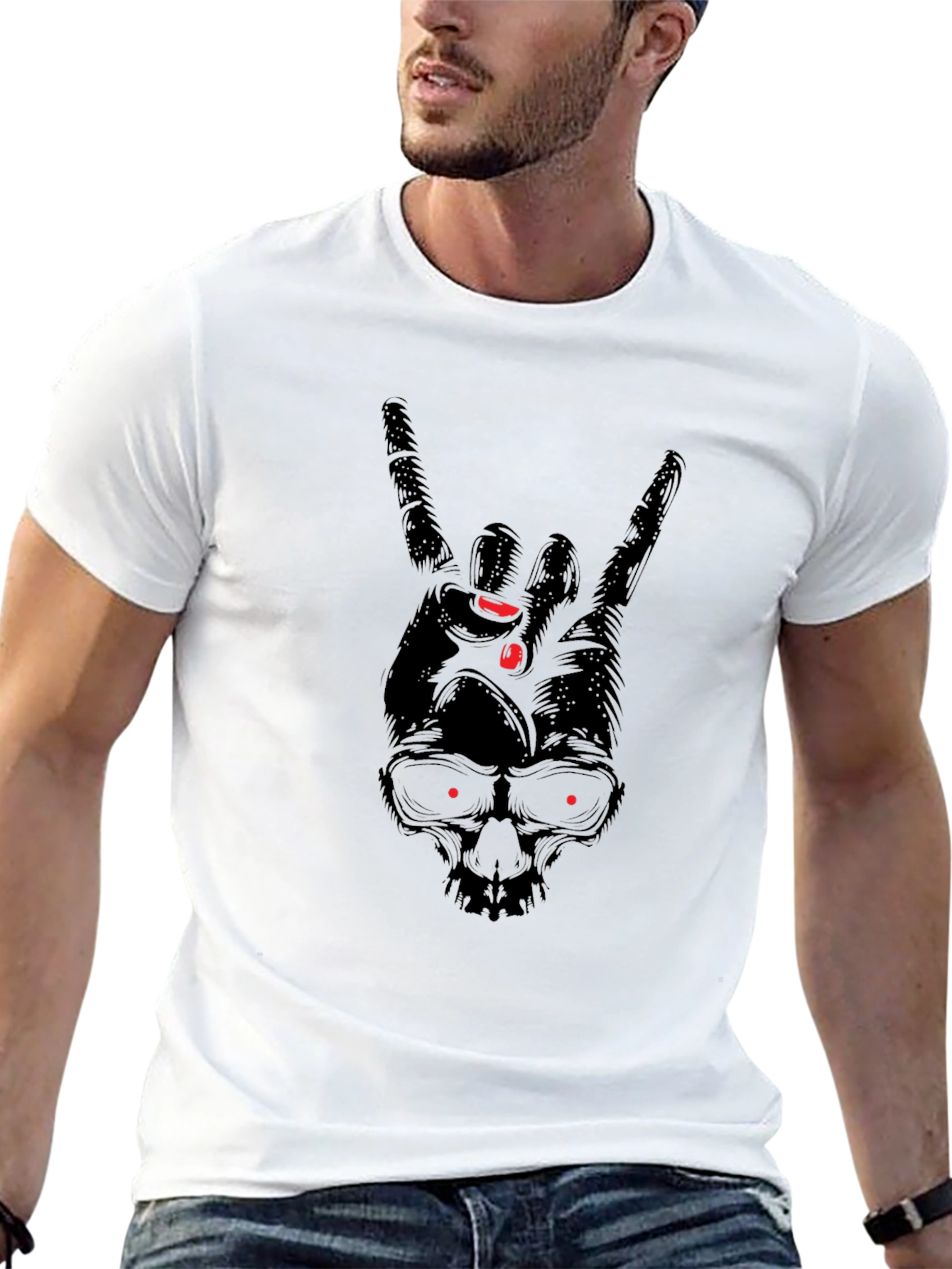 Rock On Skull T-Shirt - Black Graphic Tee