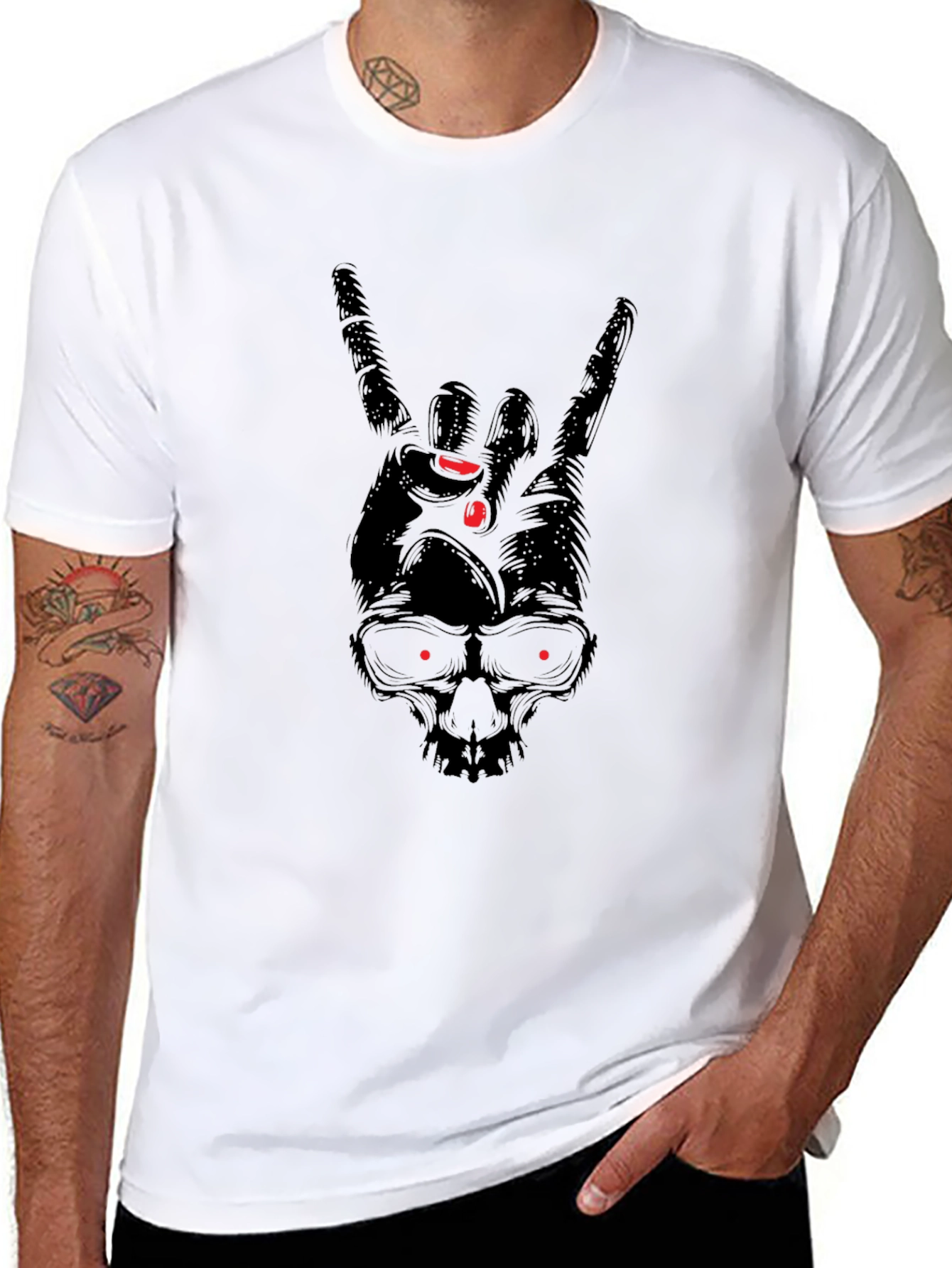 Rock On Skull T-Shirt - Black Graphic Tee