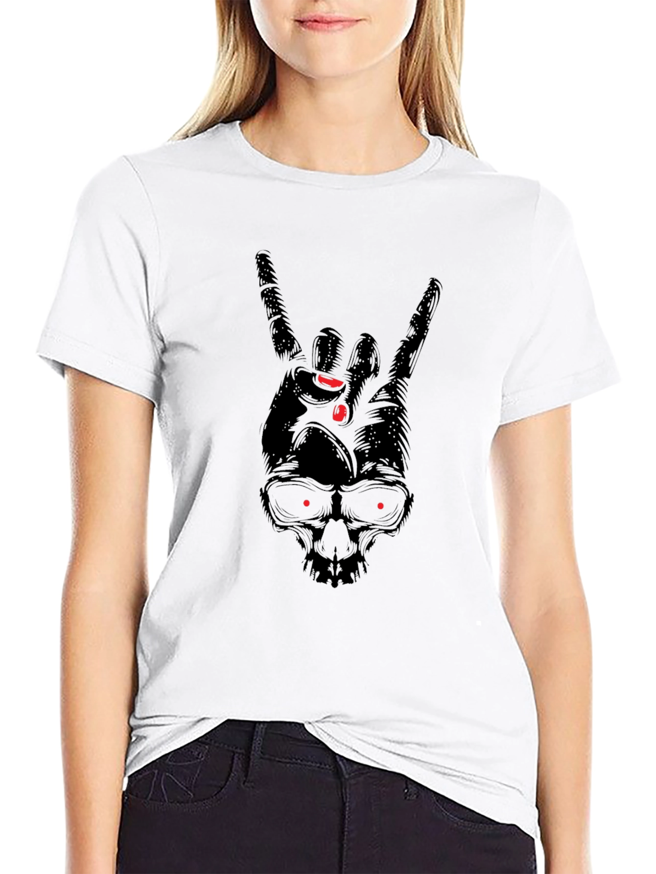 Rock On Skull T-Shirt - Black Graphic Tee