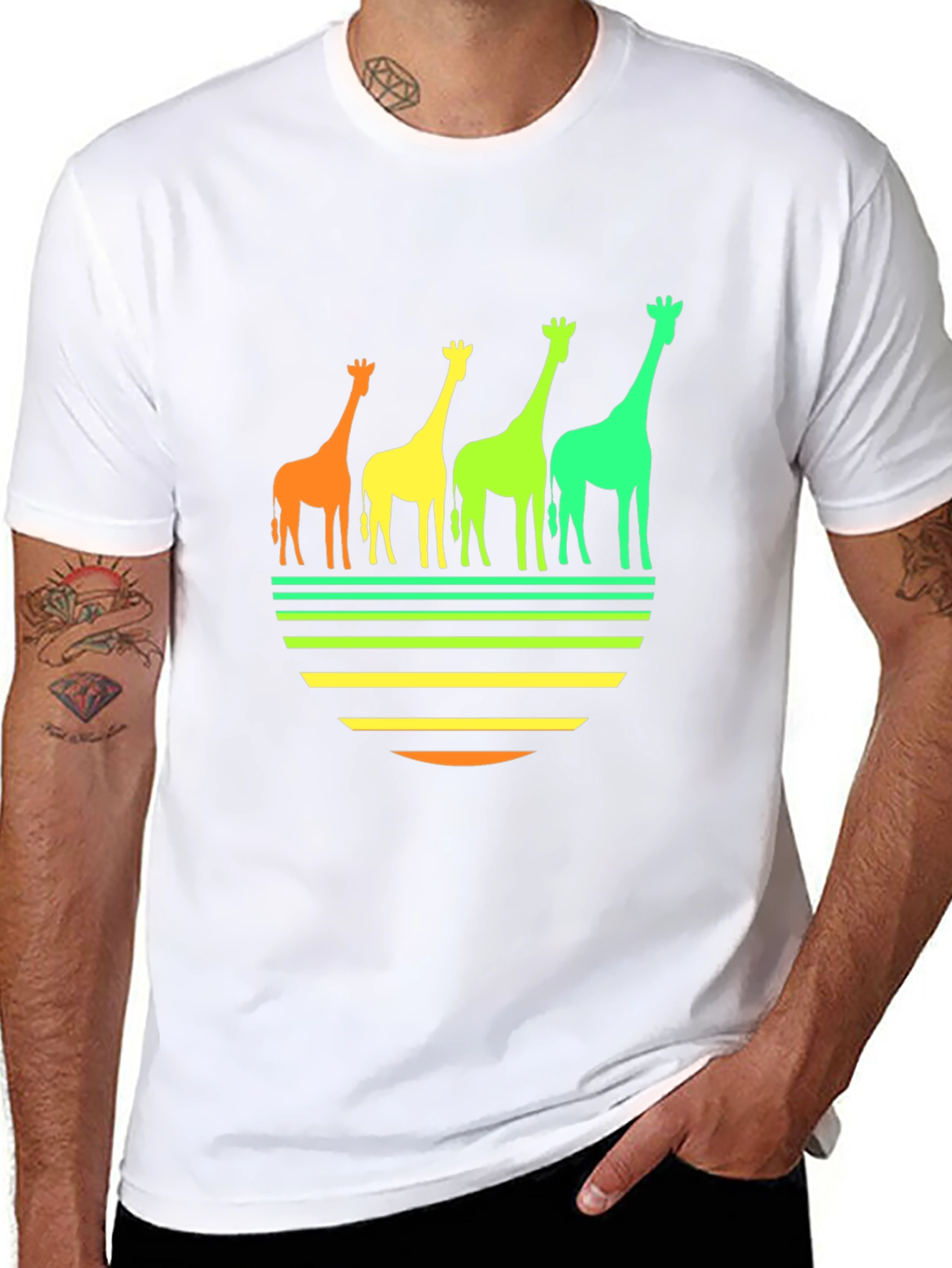 Retro Giraffe Sunset Graphic Tee - Black