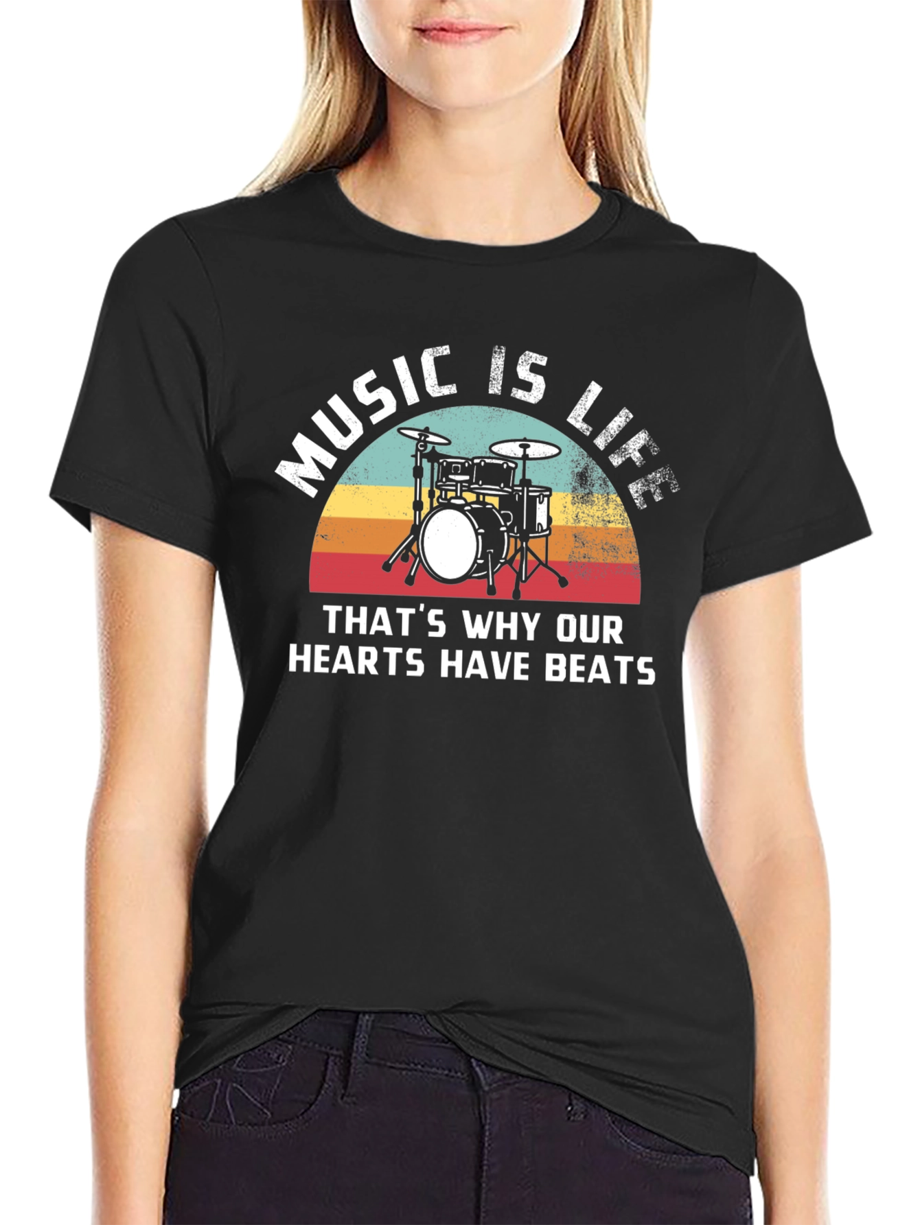 Music Is Life Drum Kit Graphic T-Shirt
