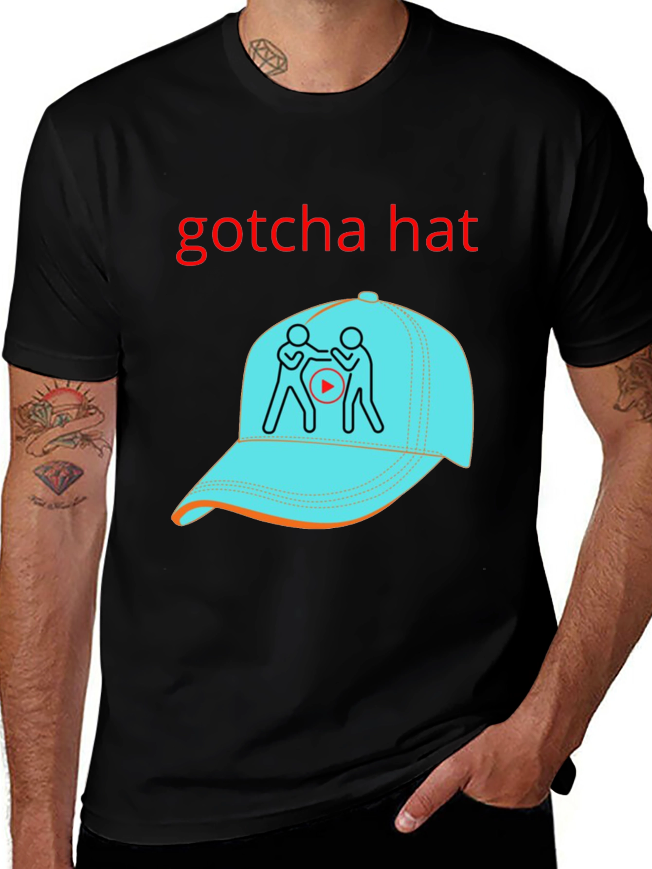 Gotcha Hat Graphic T-Shirt - Black Cotton Tee