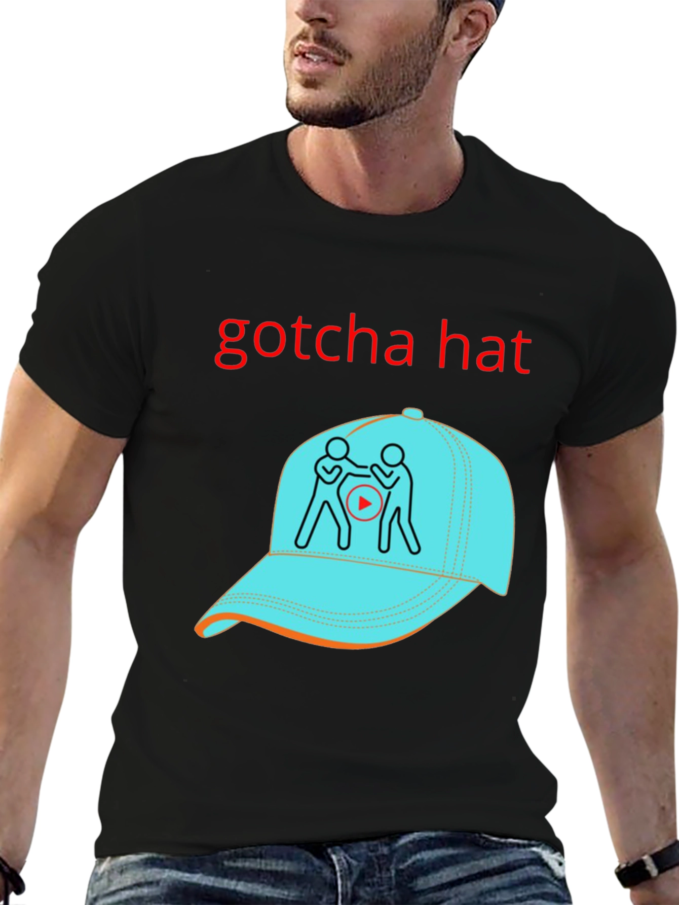 Gotcha Hat Graphic T-Shirt - Black Cotton Tee