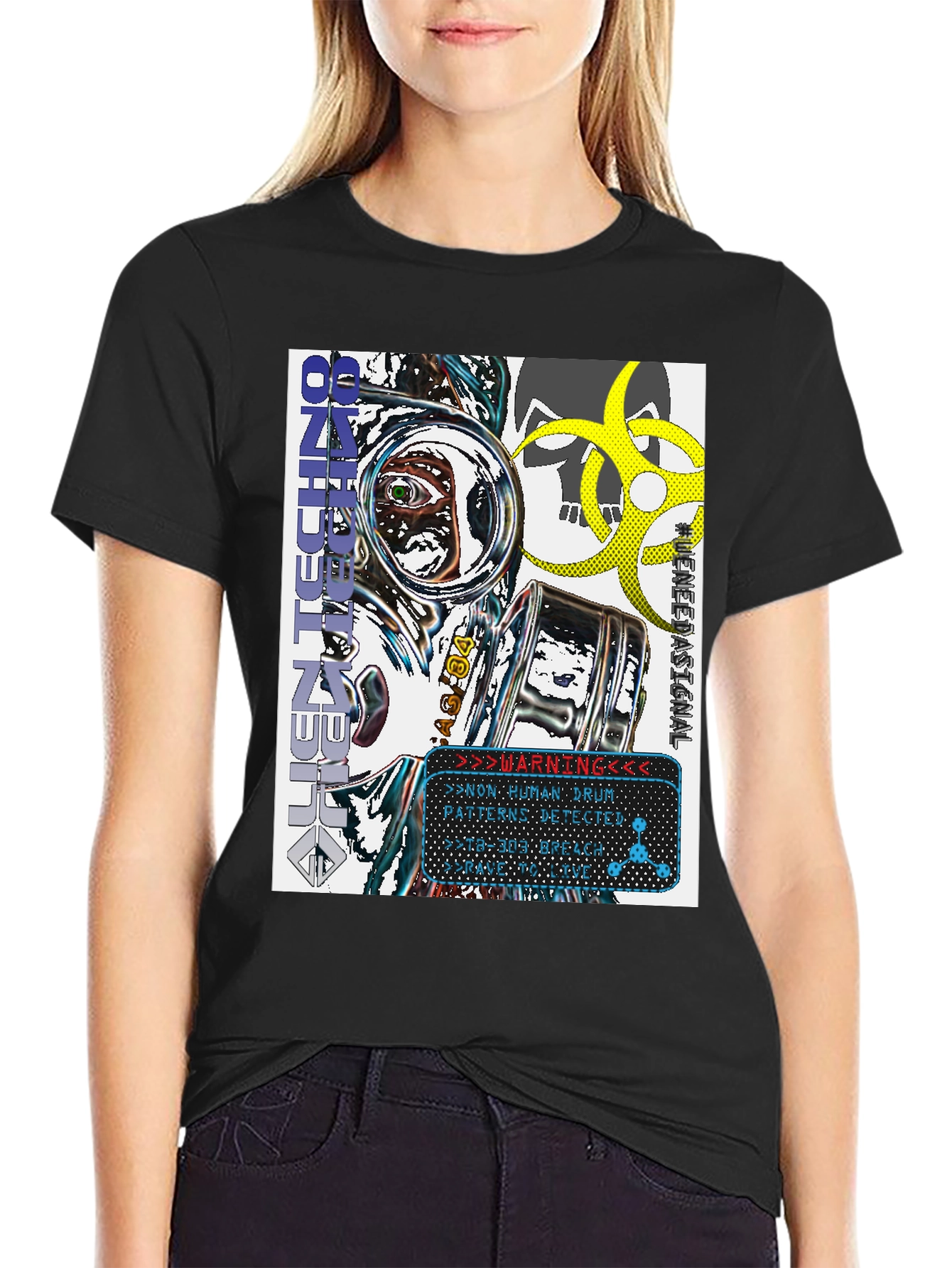 Edgy Techno Graphic Print T-Shirt