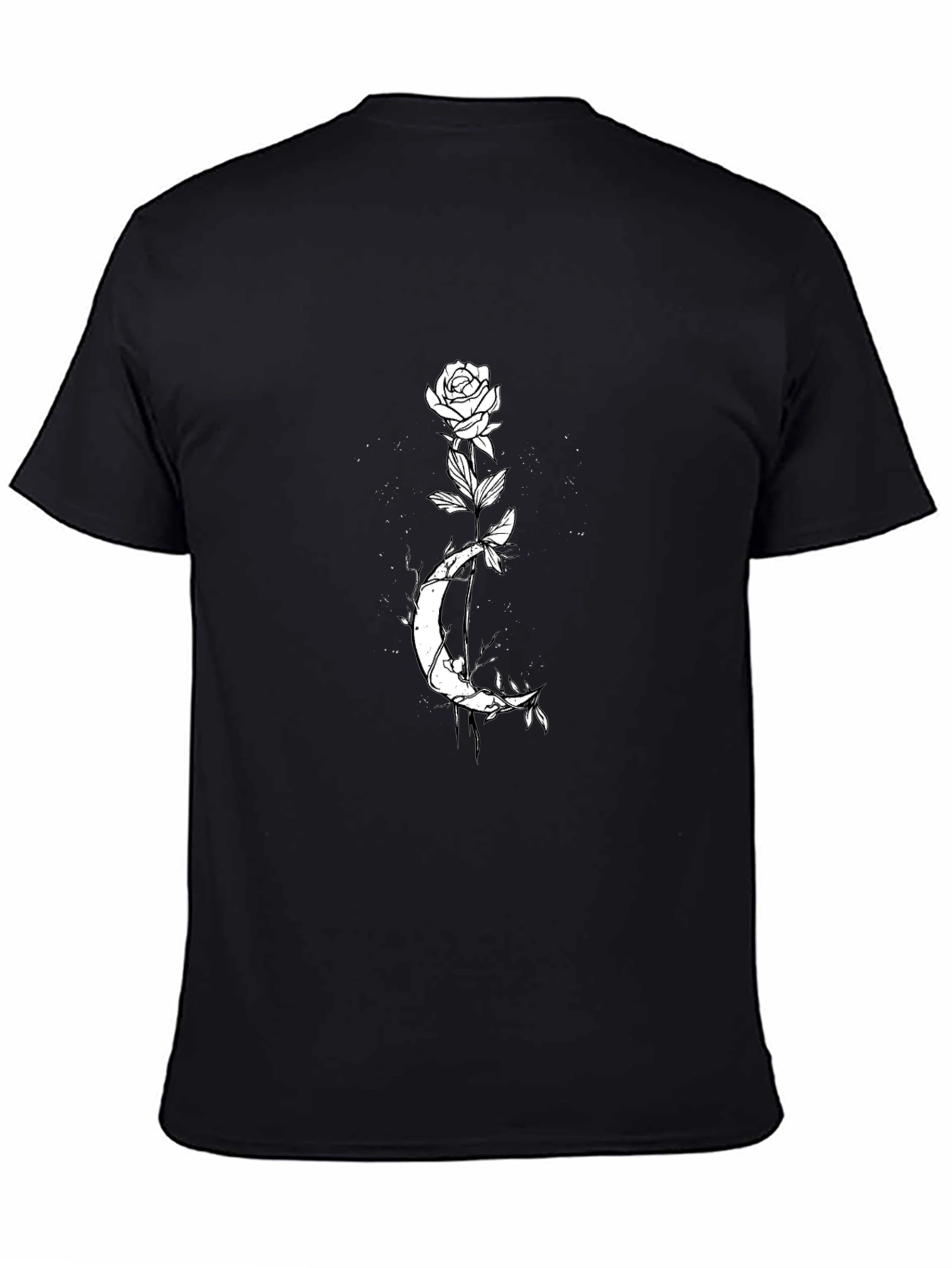 Rose Moon Graphic Tee - Black Cotton Casual Shirt