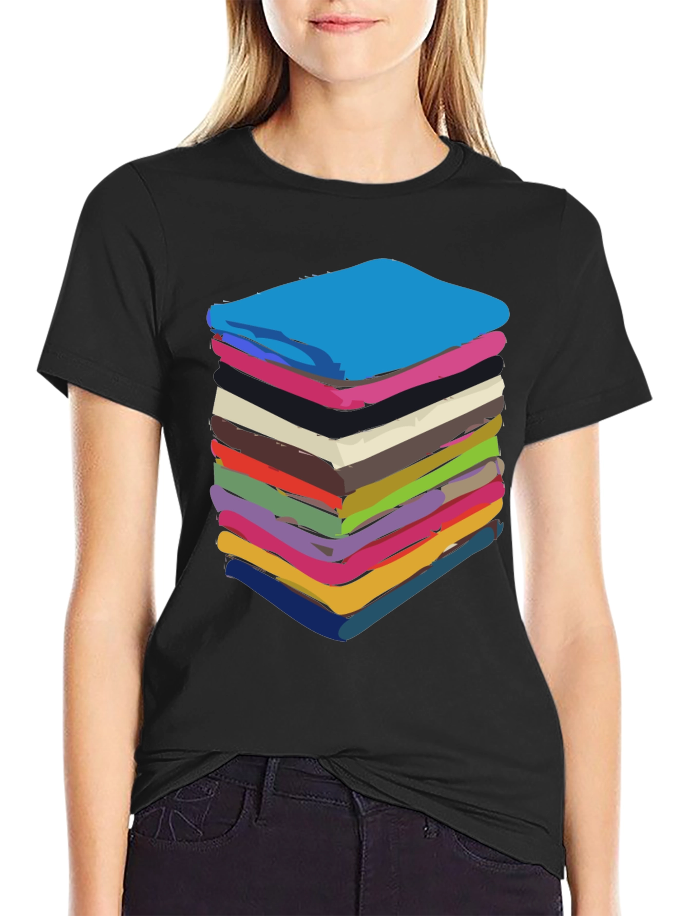 Stack of Towels Graphic Black Tee