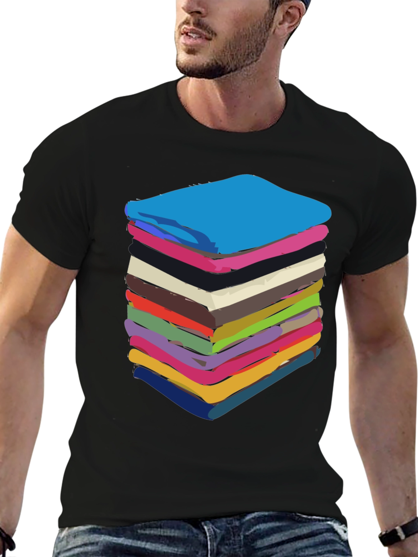 Stack of Towels Graphic Black Tee