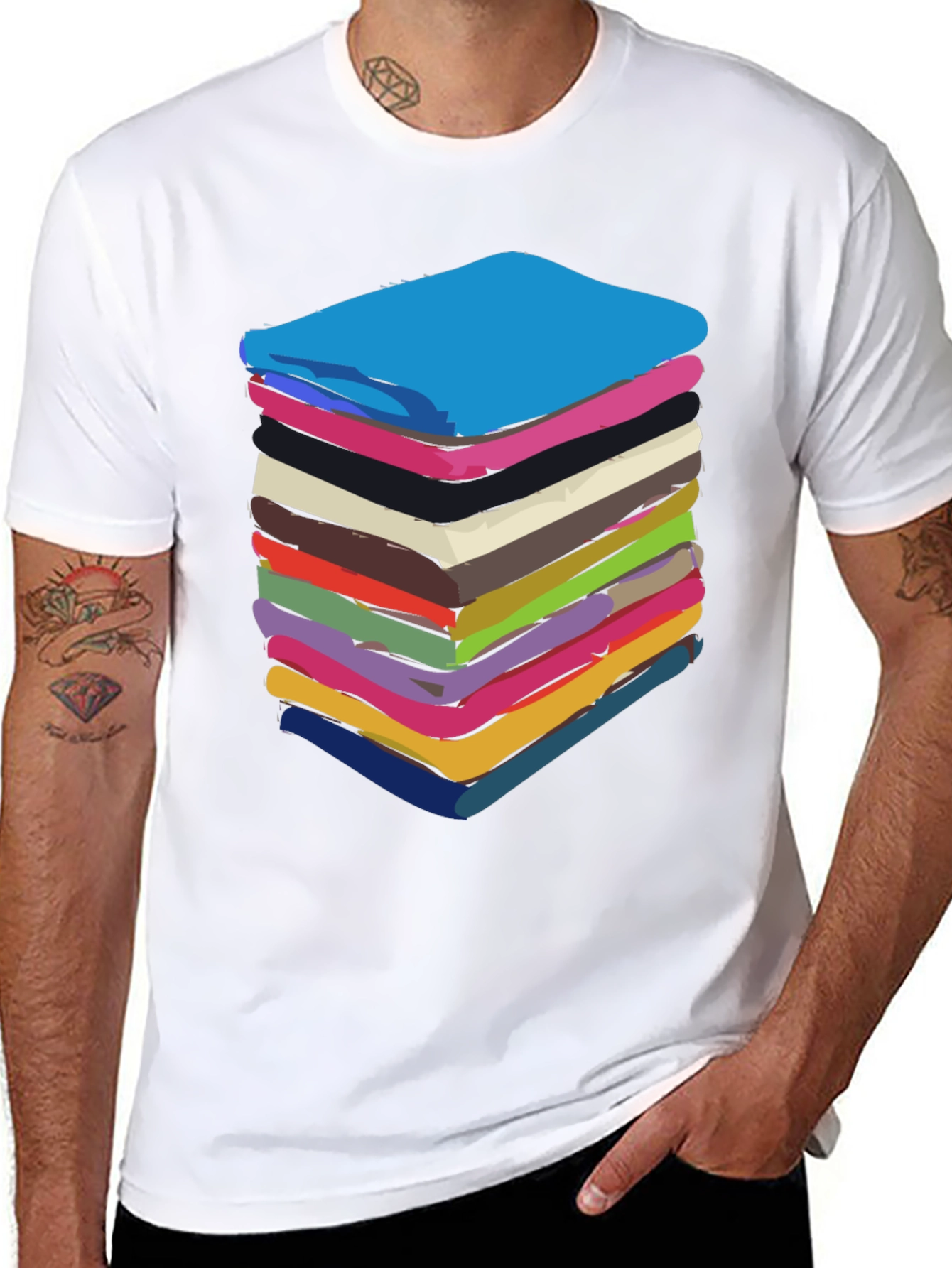 Stack of Towels Graphic Black Tee