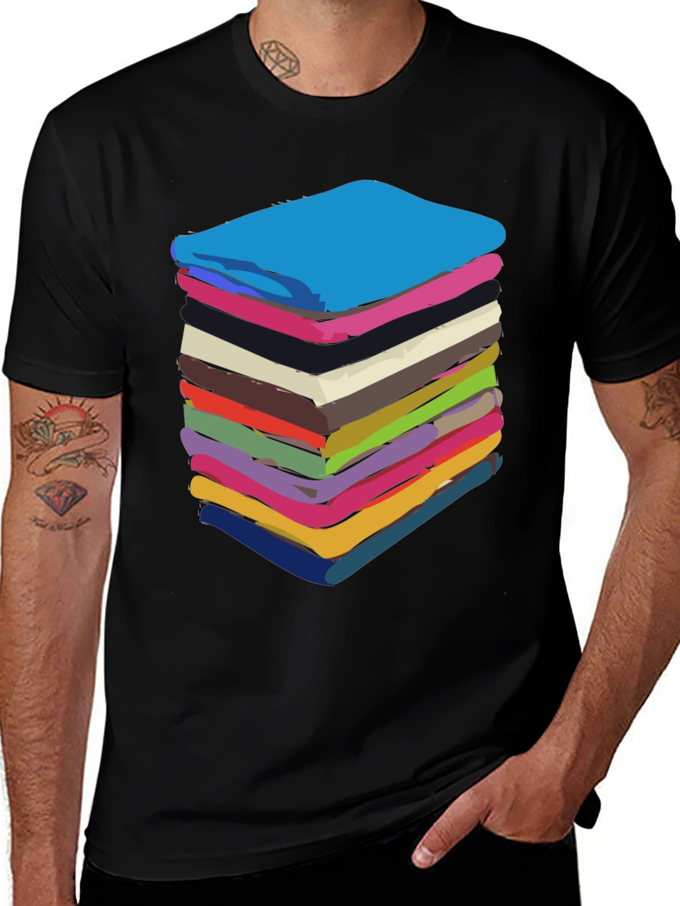 Stack of Towels Graphic Black Tee
