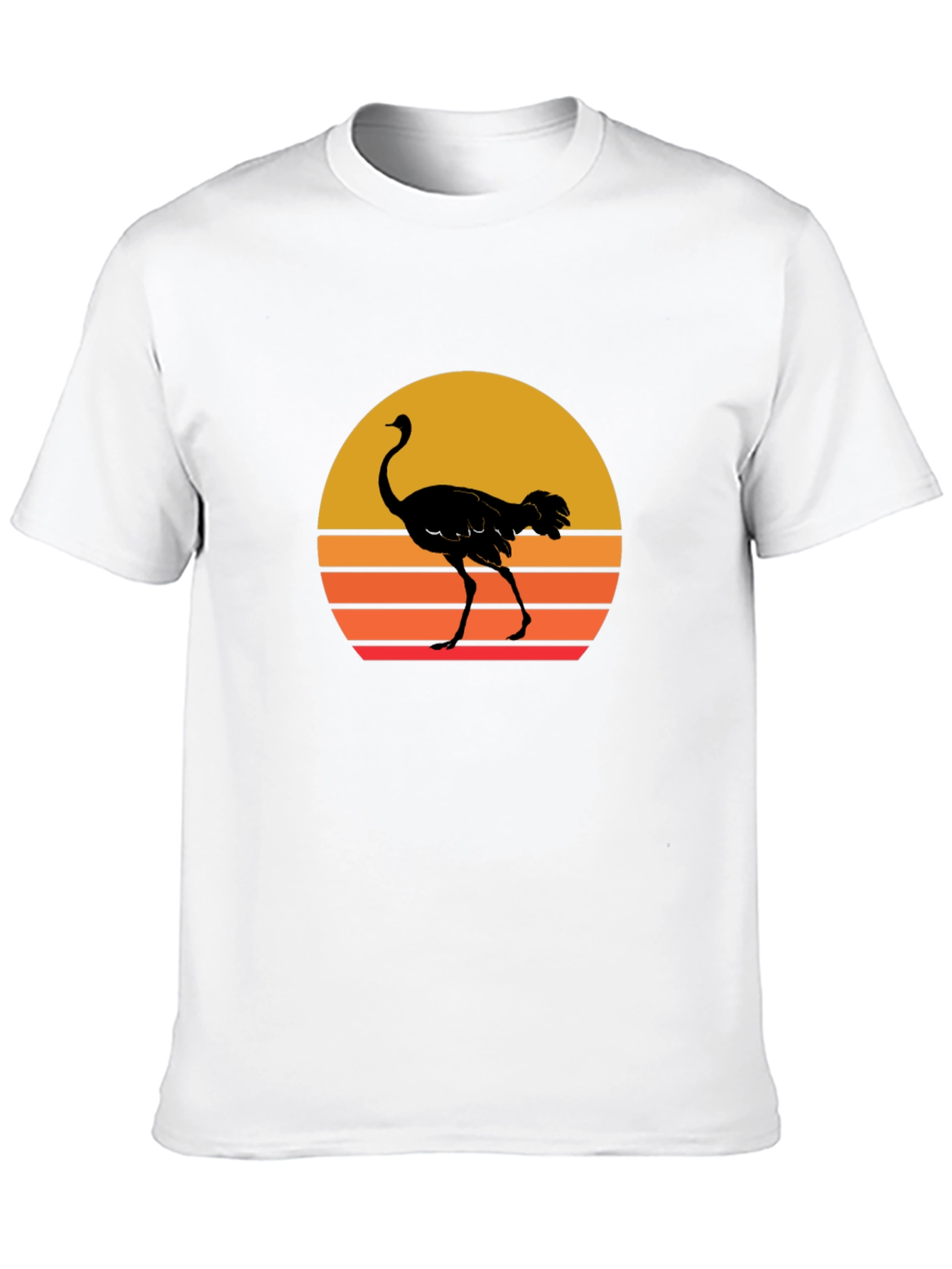 Ostrich Sunset Graphic Tee - Black Cotton T-Shirt