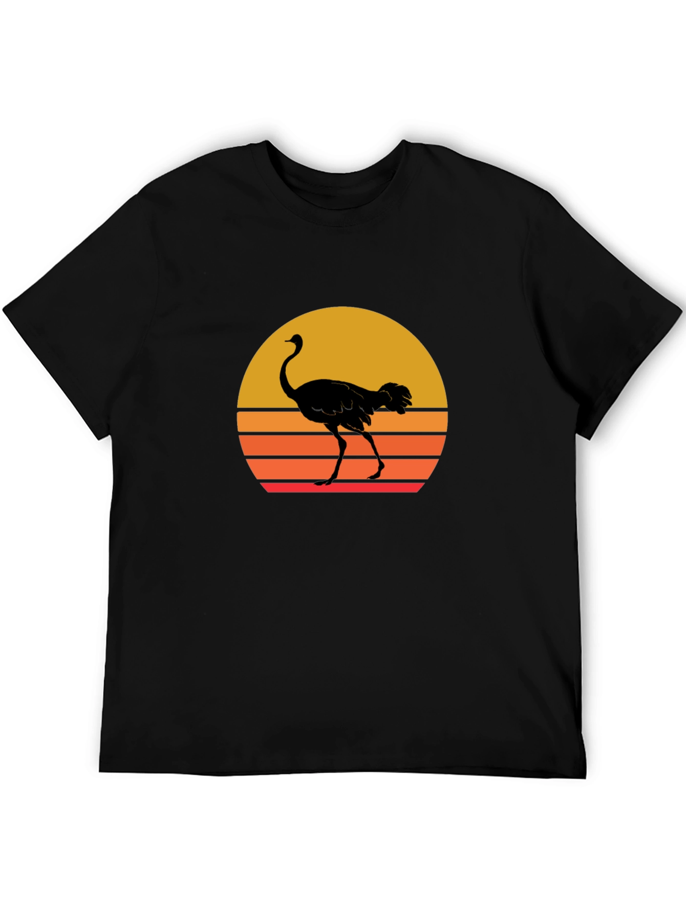 Ostrich Sunset Graphic Tee - Black Cotton T-Shirt