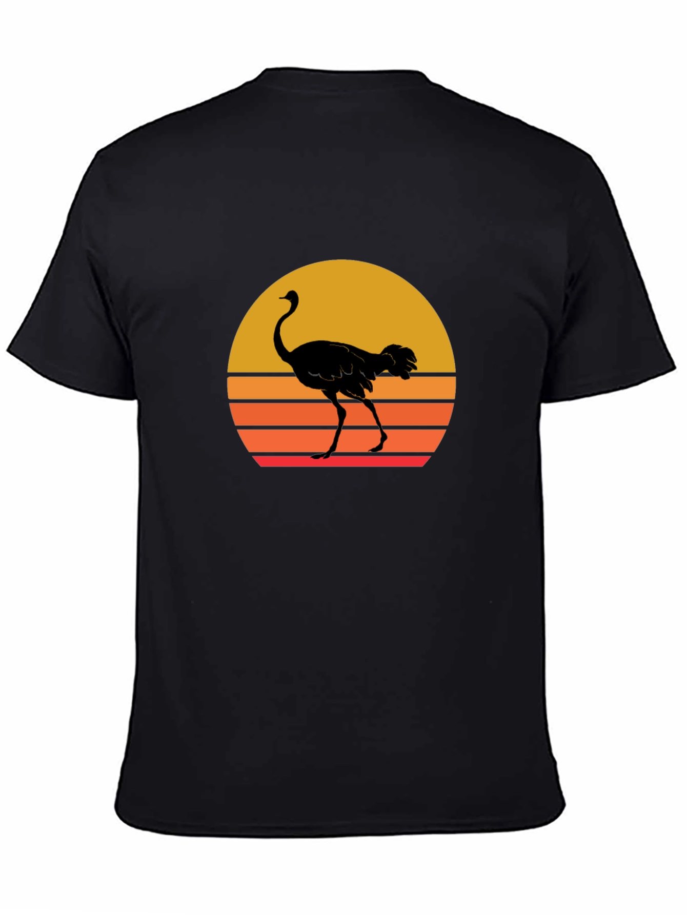 Ostrich Sunset Graphic Tee - Black Cotton T-Shirt