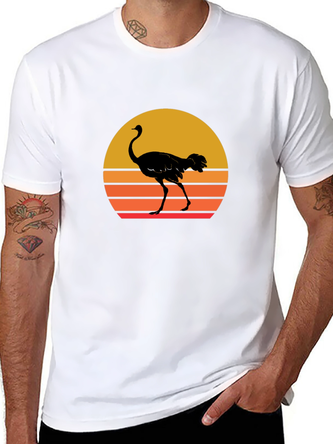 Ostrich Sunset Graphic Tee - Black Cotton T-Shirt
