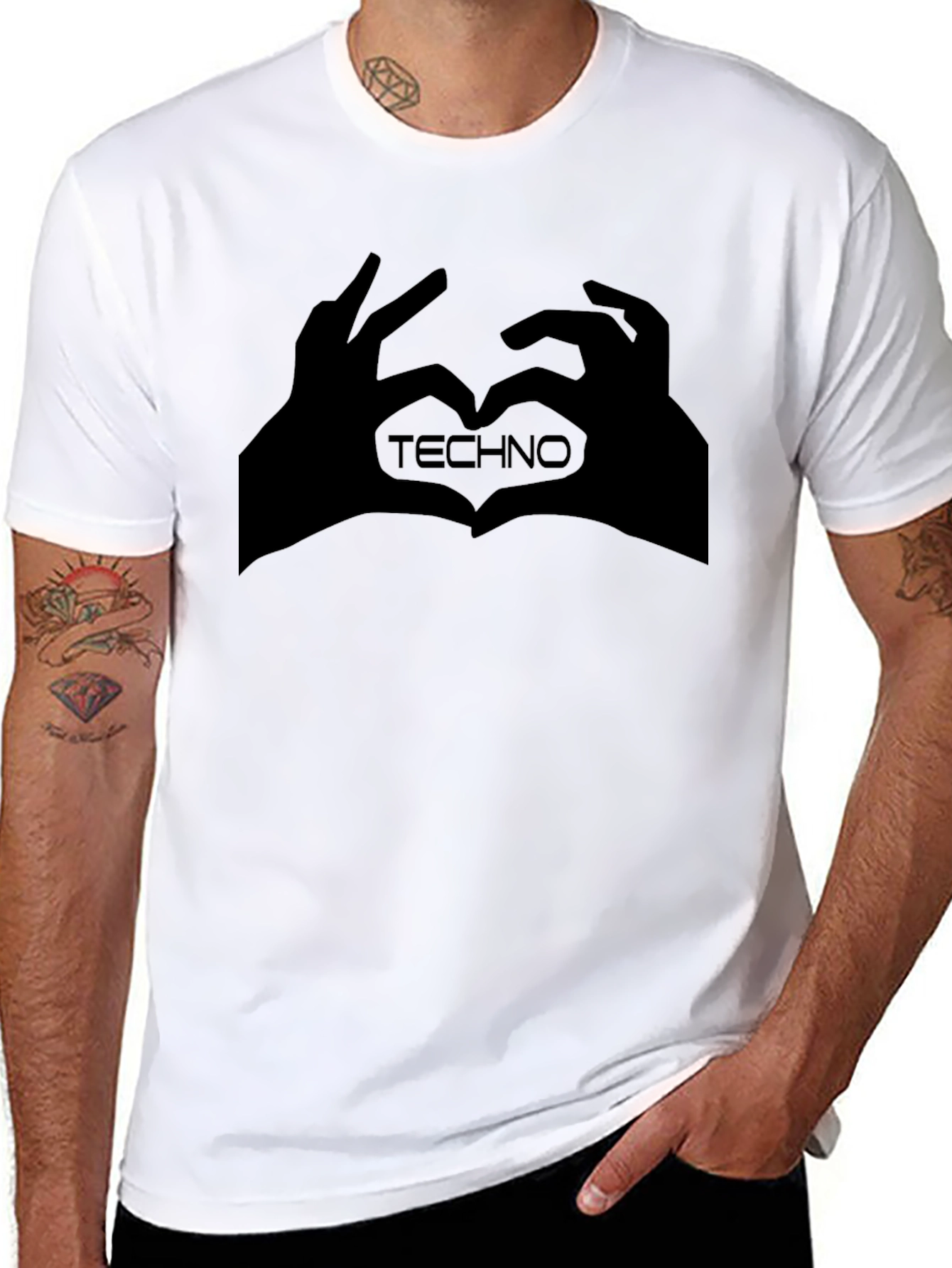 Techno Music Heart Hands Graphic Tee