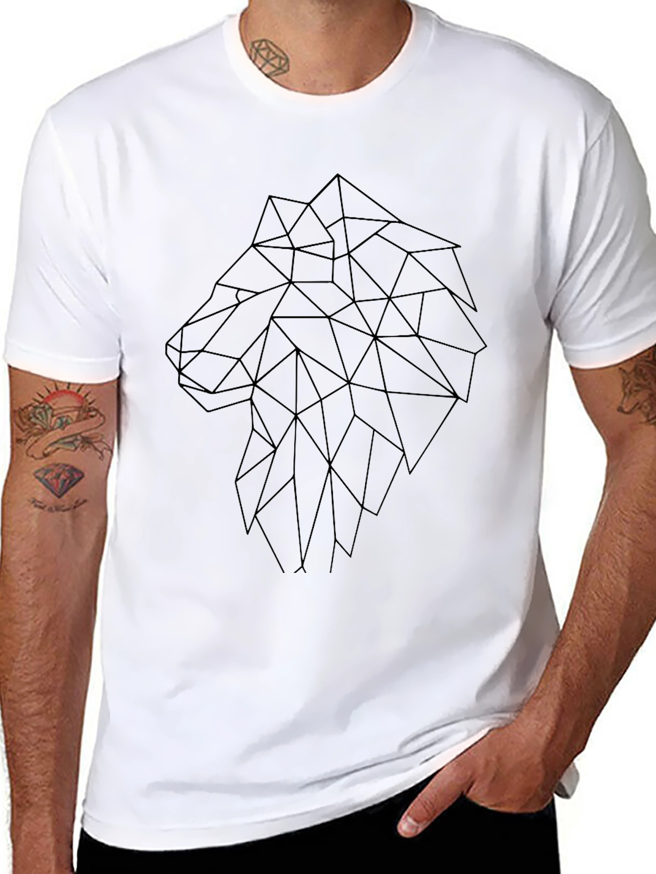 Geometric Wolf Graphic Tee - Modern Black T-Shirt