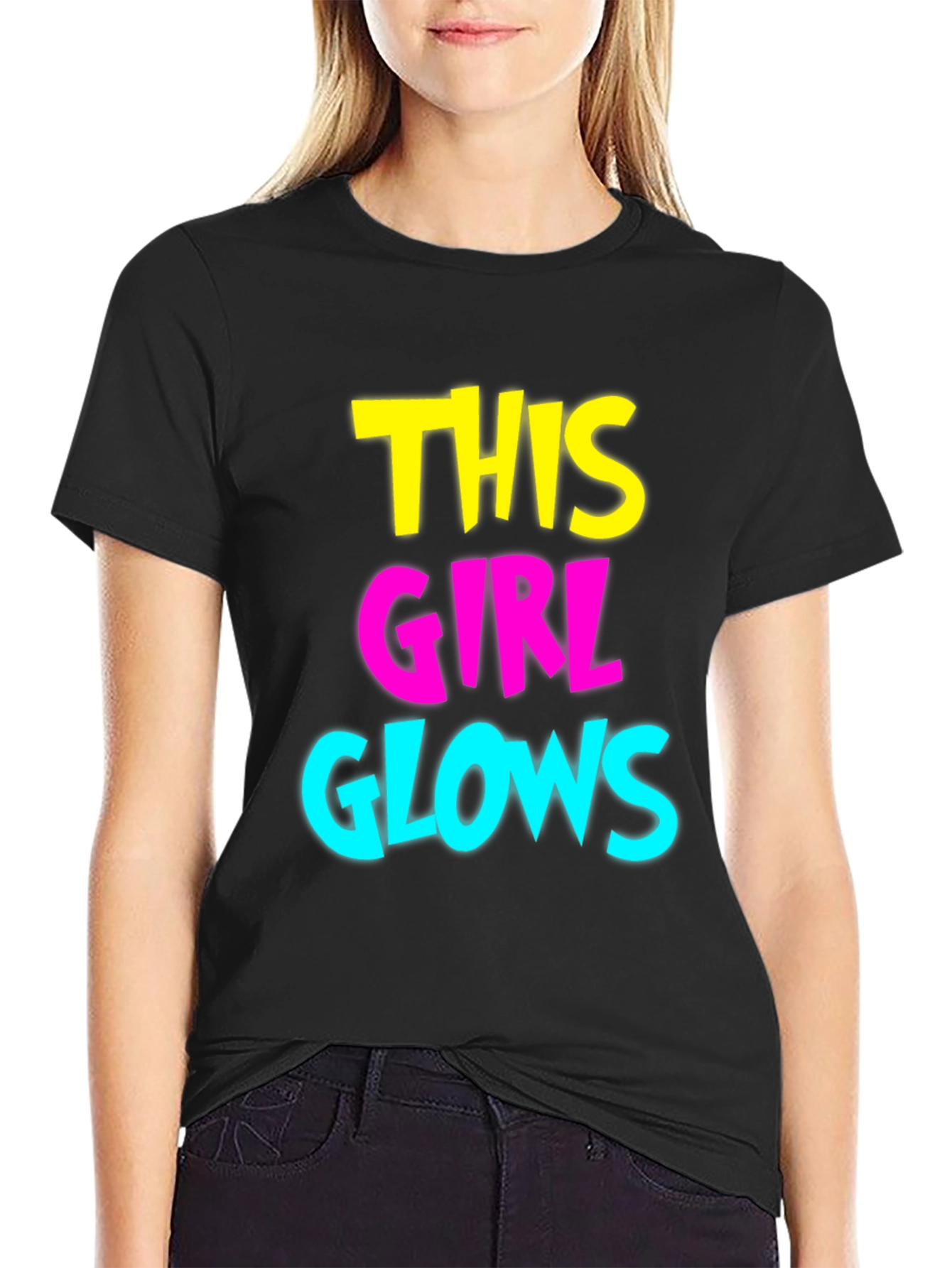 This Girl Glows Graphic Tee - Black