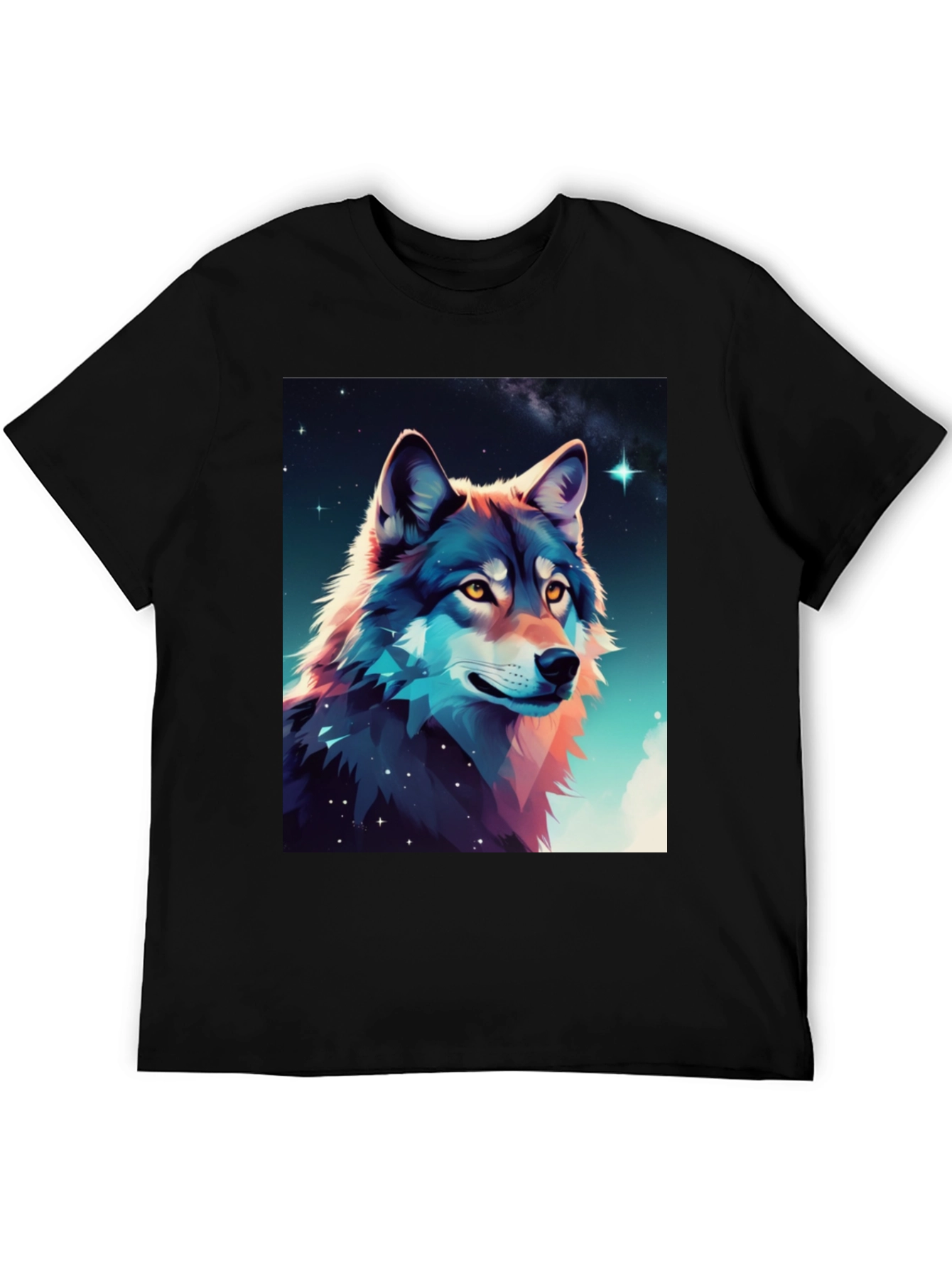Wolf Galaxy Graphic Tee - Black Cotton Blend