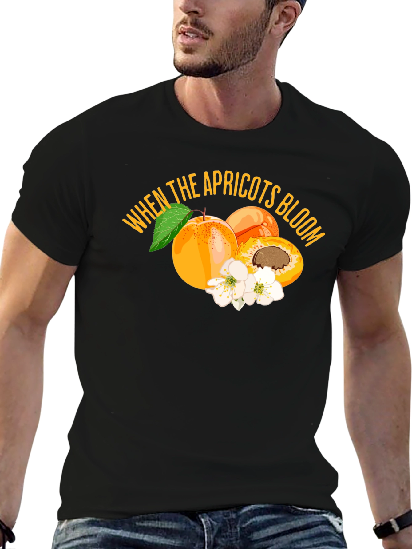 Apricot Bloom Graphic Tee - Stylish Fruit Design T-Shirt
