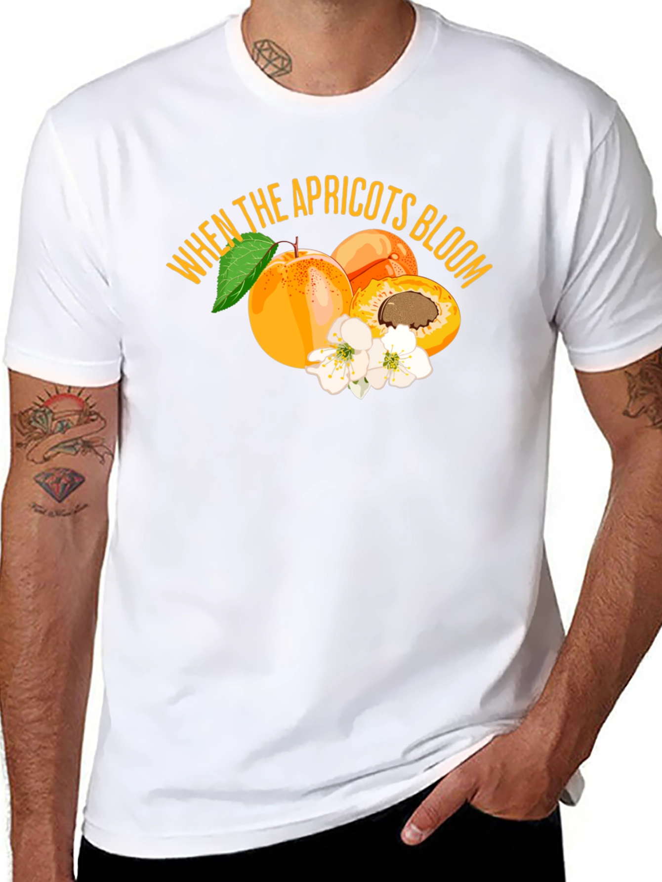 Apricot Bloom Graphic Tee - Stylish Fruit Design T-Shirt