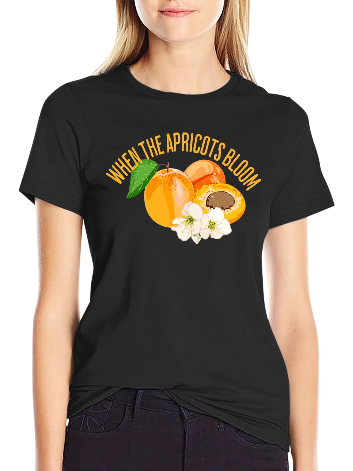 Apricot Bloom Graphic Tee - Stylish Fruit Design T-Shirt