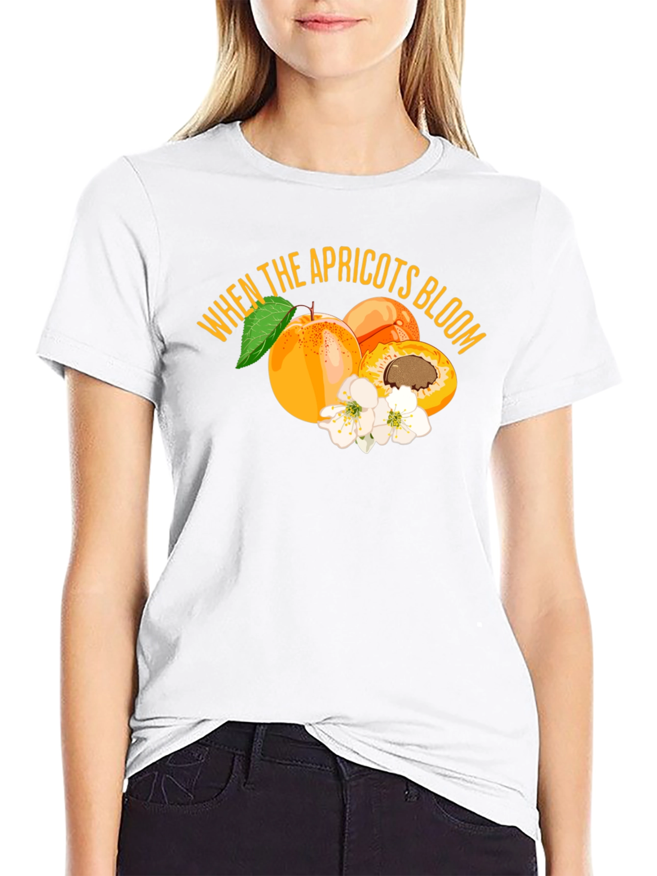 Apricot Bloom Graphic Tee - Stylish Fruit Design T-Shirt