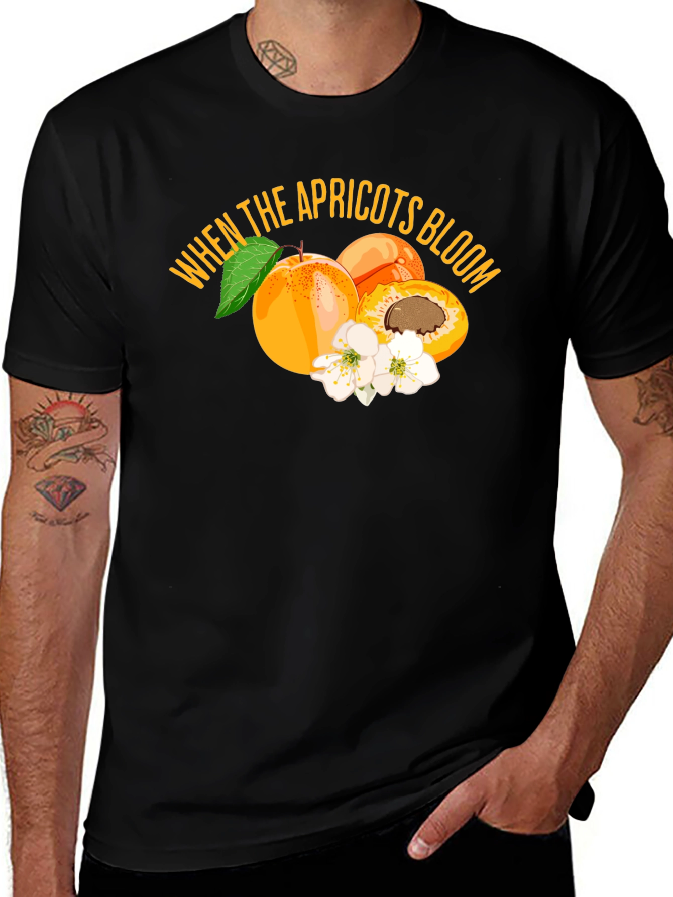Apricot Bloom Graphic Tee - Stylish Fruit Design T-Shirt