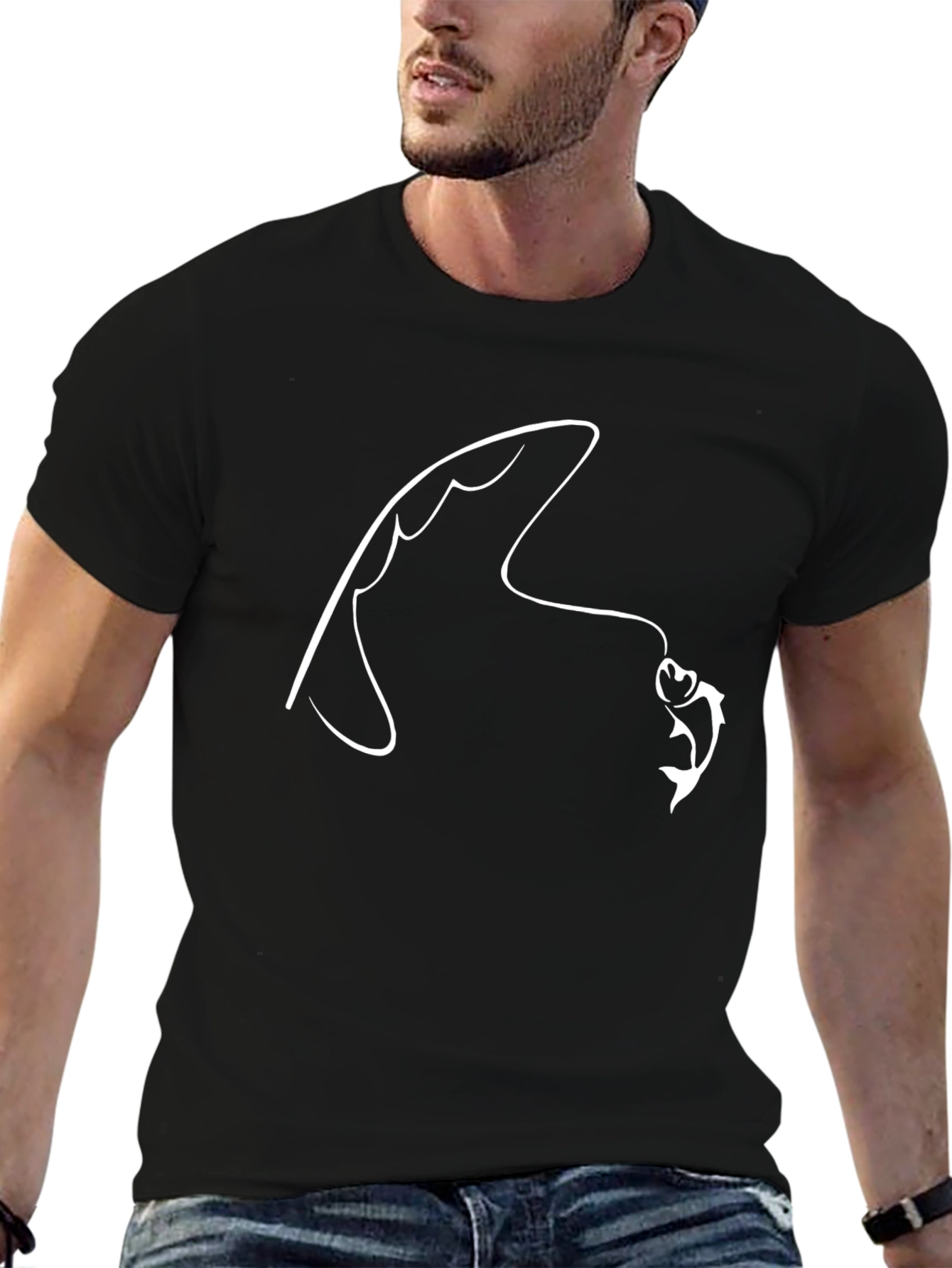 Fishing Hook Graphic Tee - Black Cotton T-Shirt