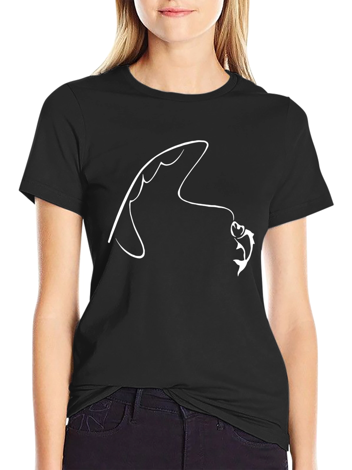 Fishing Hook Graphic Tee - Black Cotton T-Shirt
