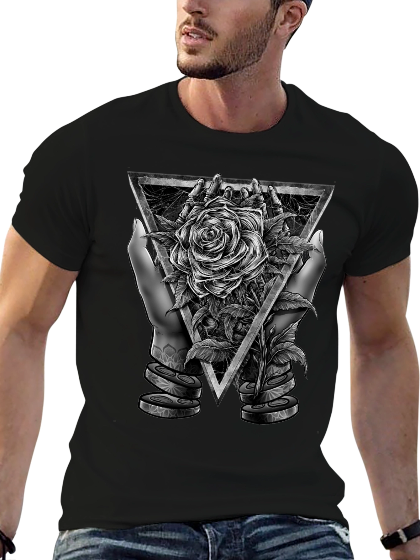 Rose & Triangle Graphic Print T-Shirt