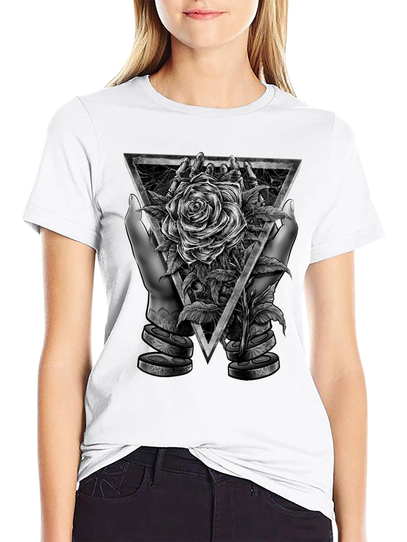 Rose & Triangle Graphic Print T-Shirt