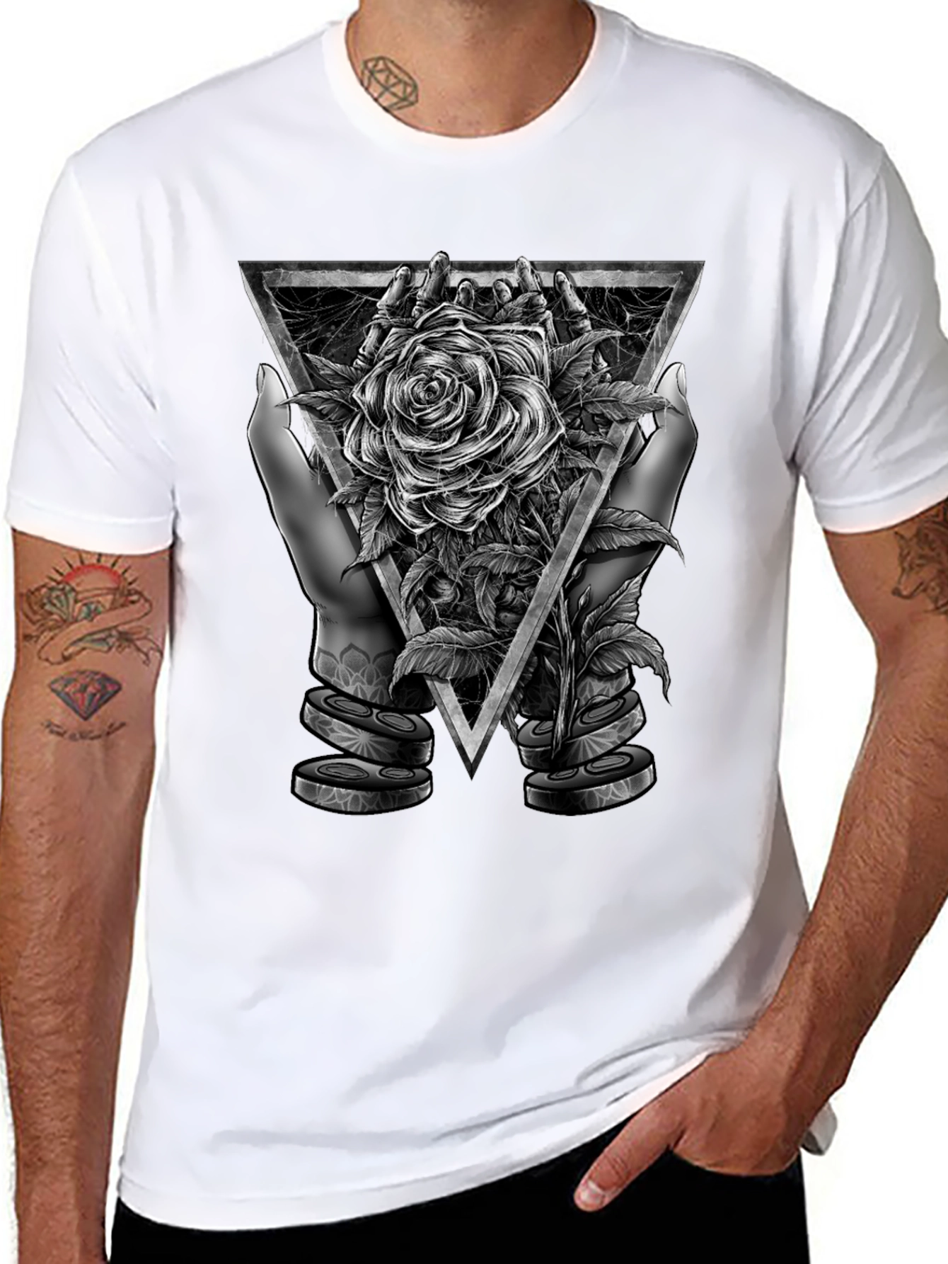 Rose & Triangle Graphic Print T-Shirt