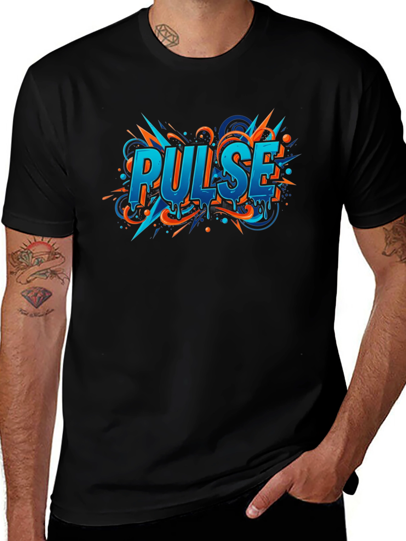 Pulse Graphic Print Black T-Shirt