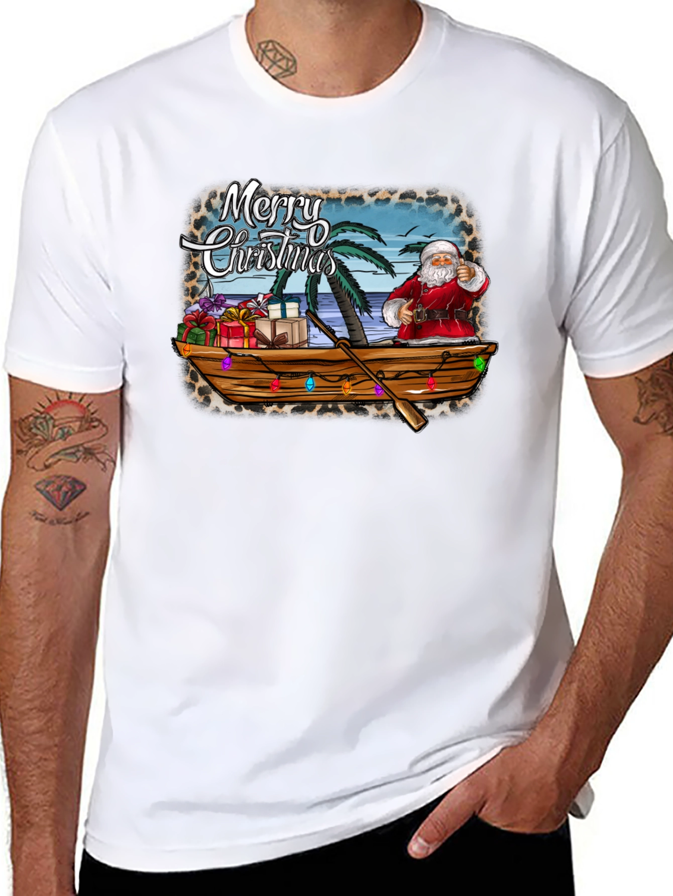 Tropical Santa Merry Christmas T-Shirt