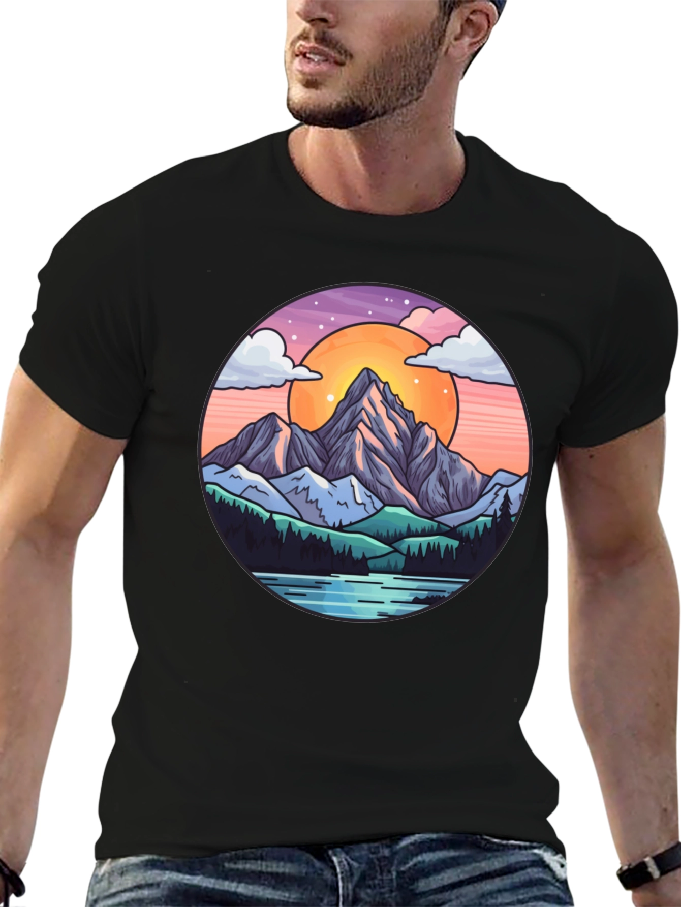 Mountain Sunset Graphic Tee - Nature Lover Shirt