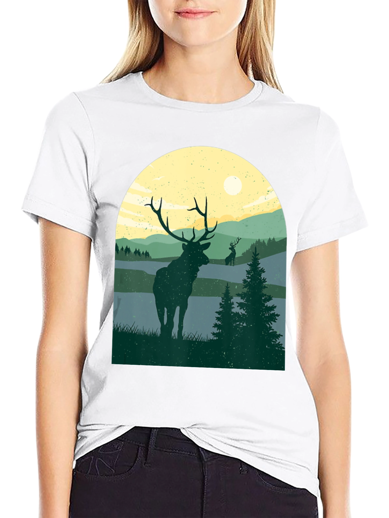 Nature Deer Graphic T-Shirt - Black