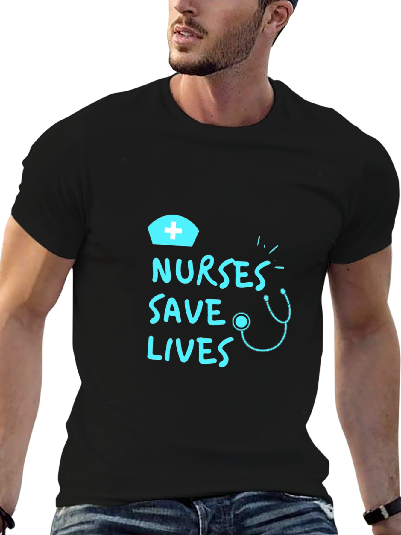 Nurses Save Lives Graphic Tee - Black Cotton T-Shirt