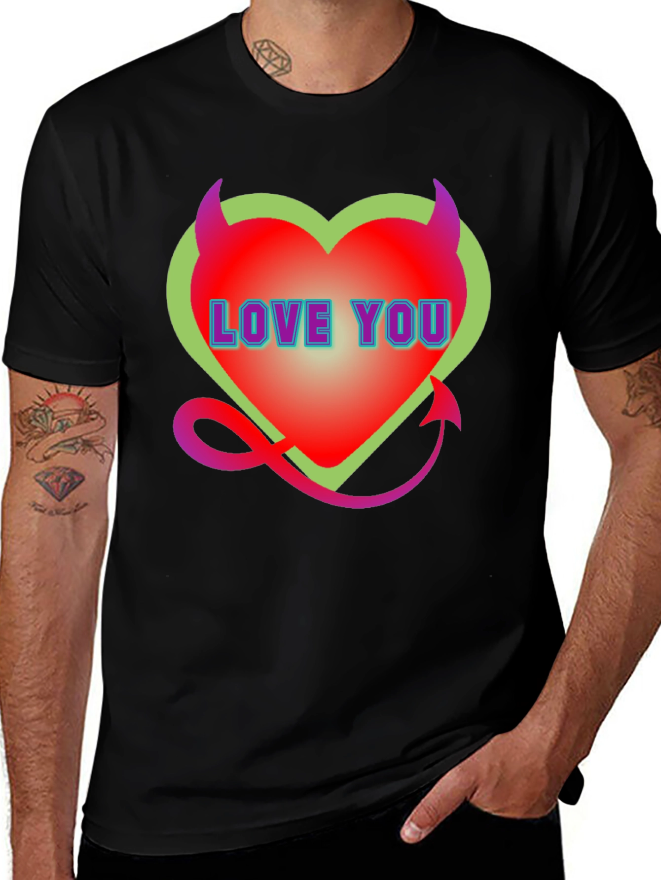 Devil Heart Love You Black T-Shirt