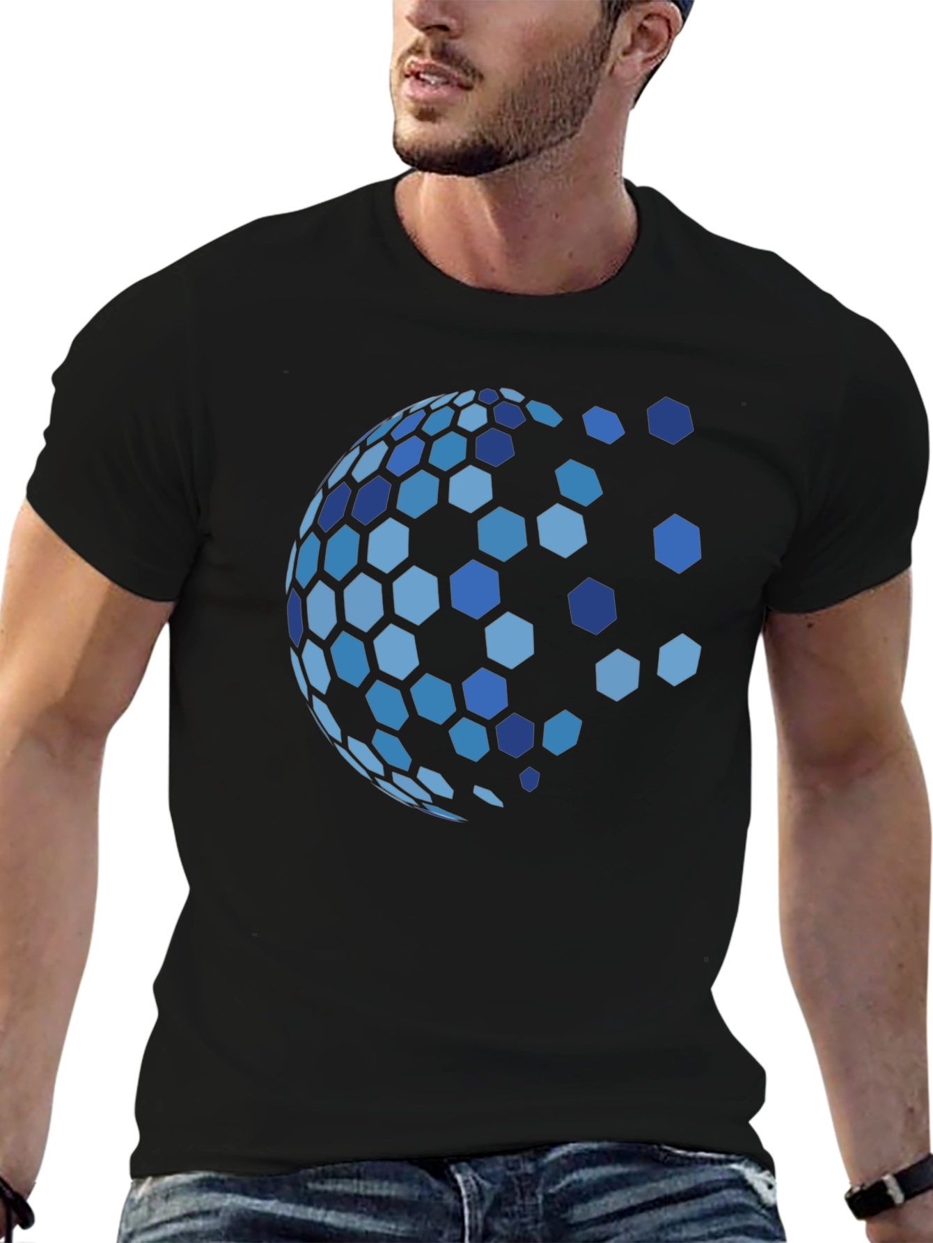Hexagon Globe Graphic Black T-Shirt