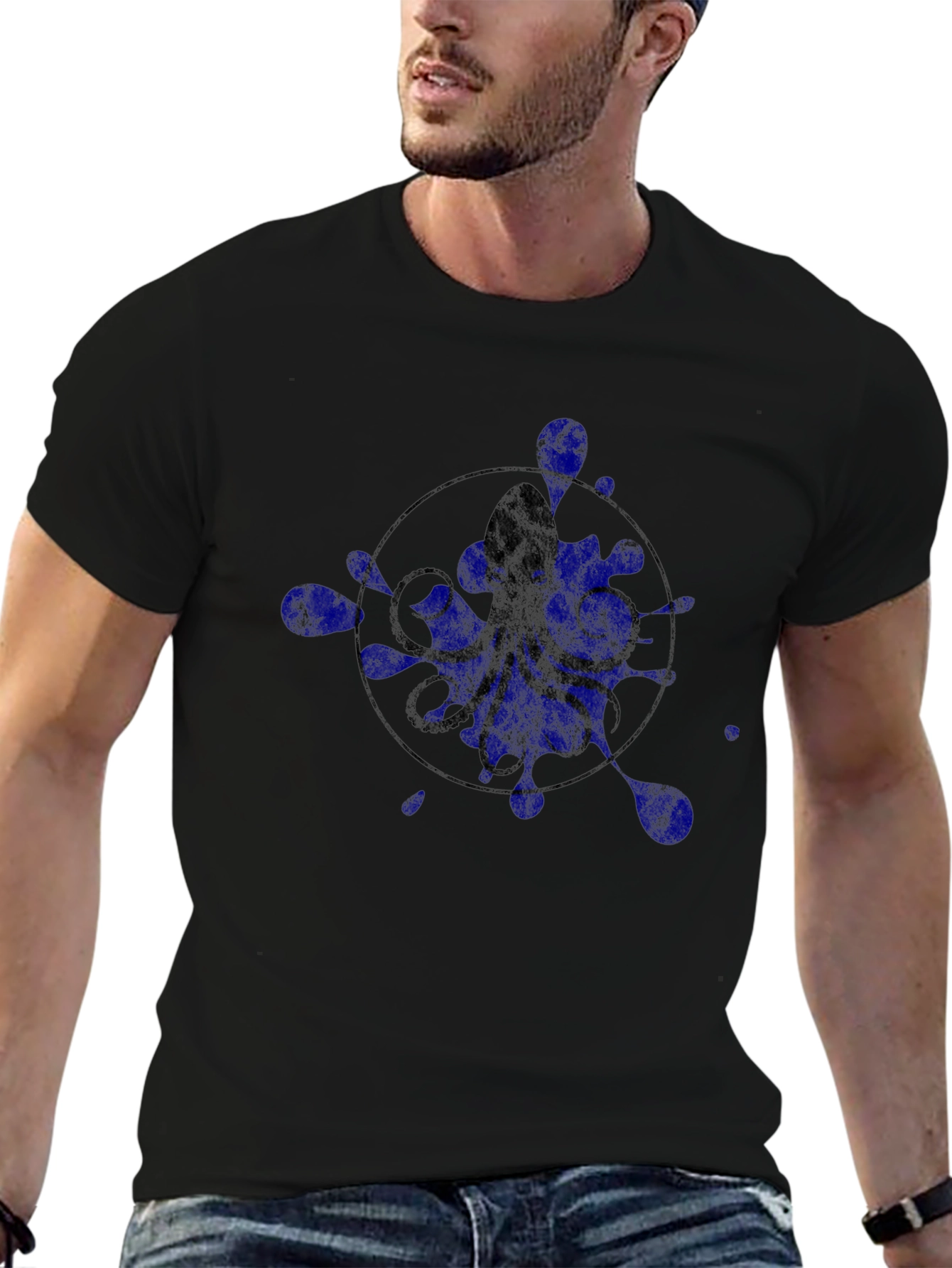 Octopus Ink Splatter Graphic Tee - Black