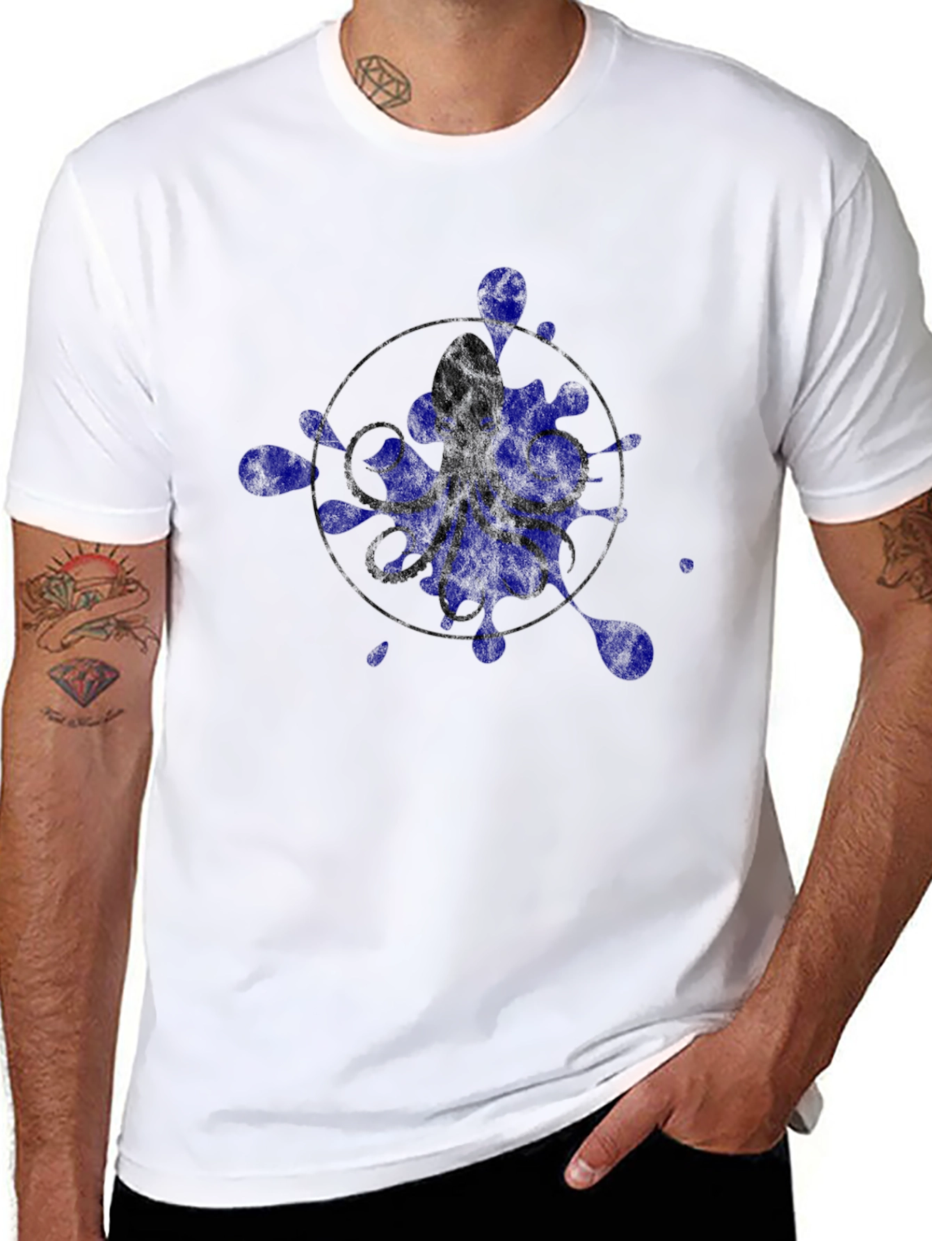 Octopus Ink Splatter Graphic Tee - Black