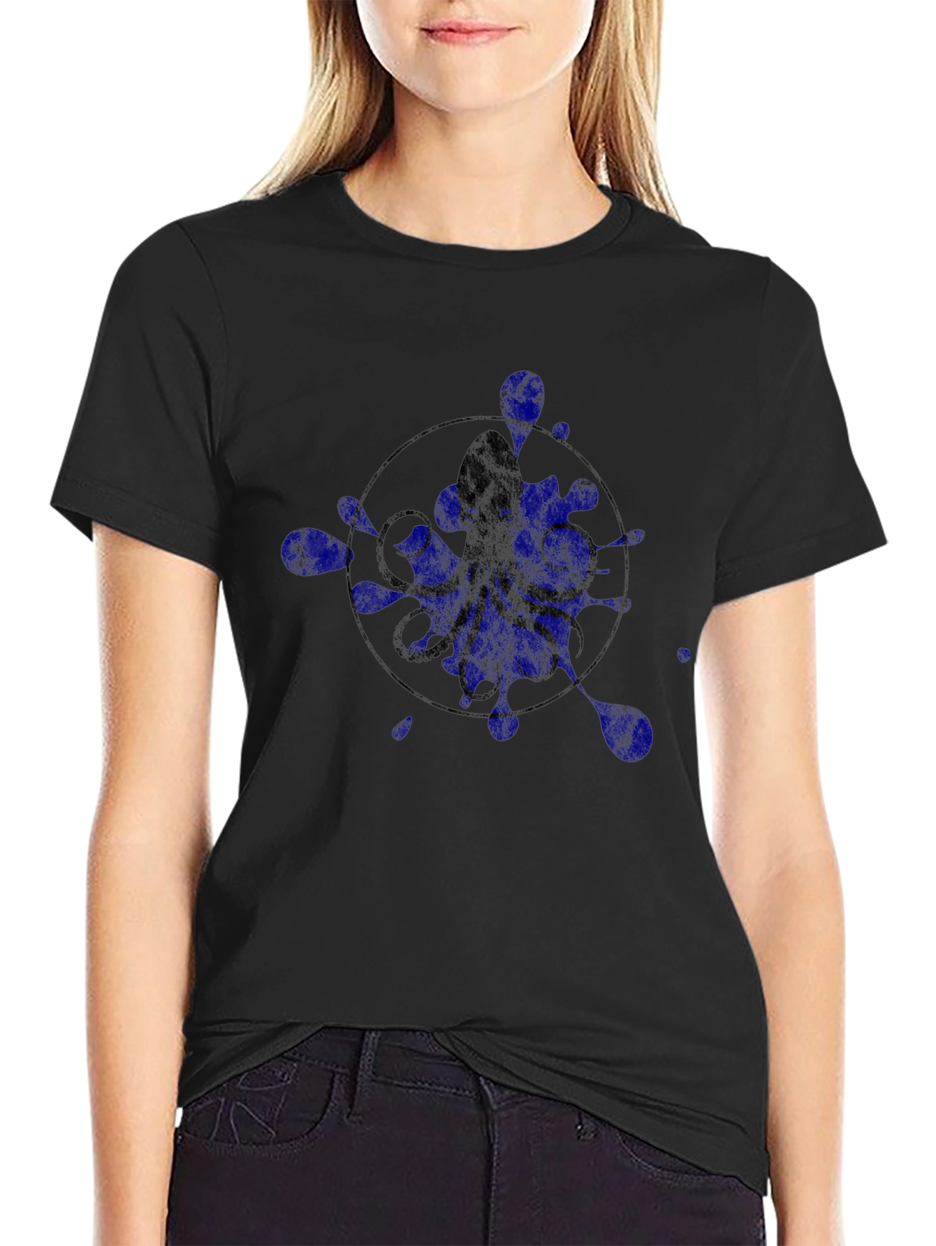 Octopus Ink Splatter Graphic Tee - Black