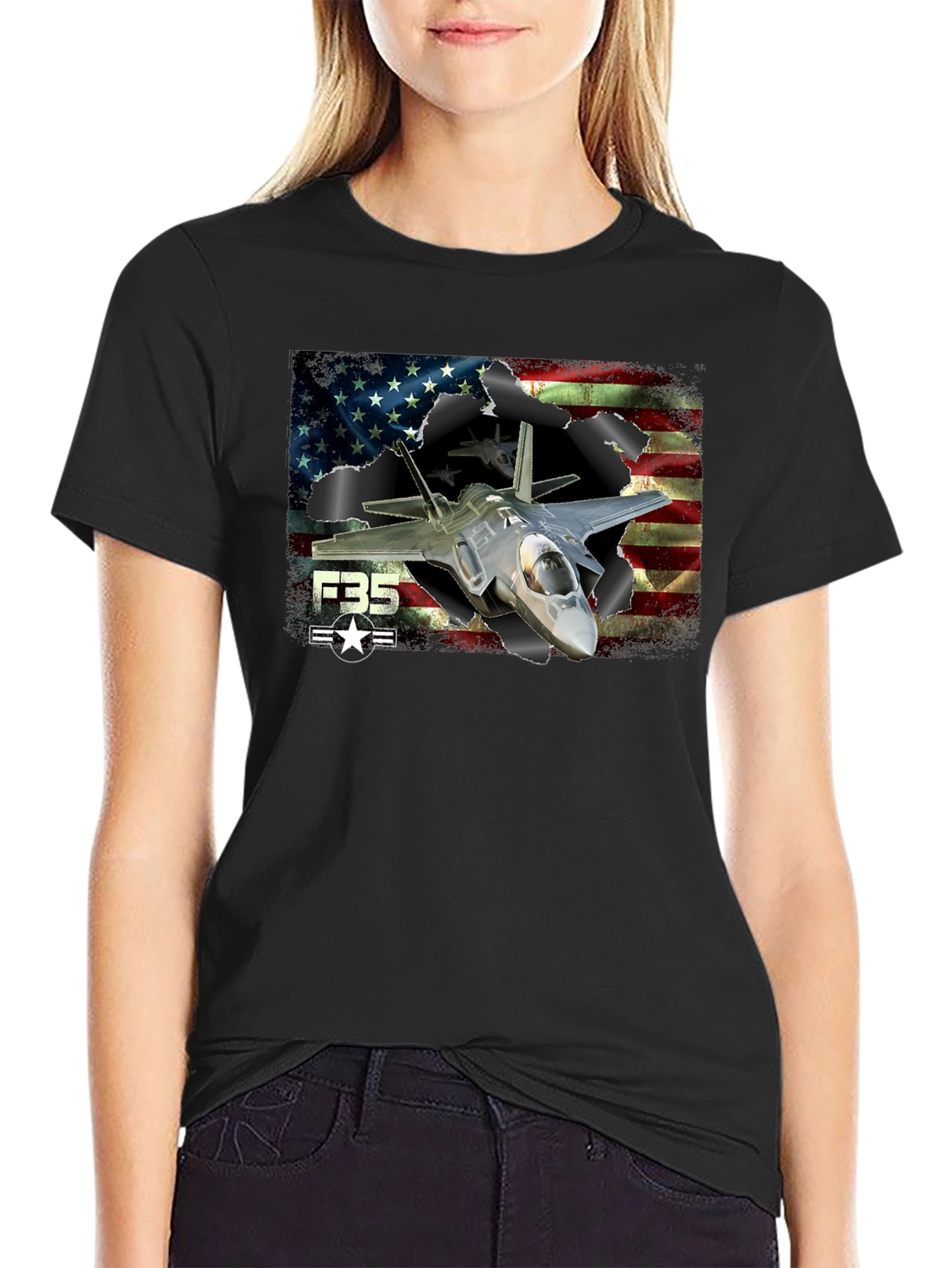 F-35 American Flag Graphic T-Shirt